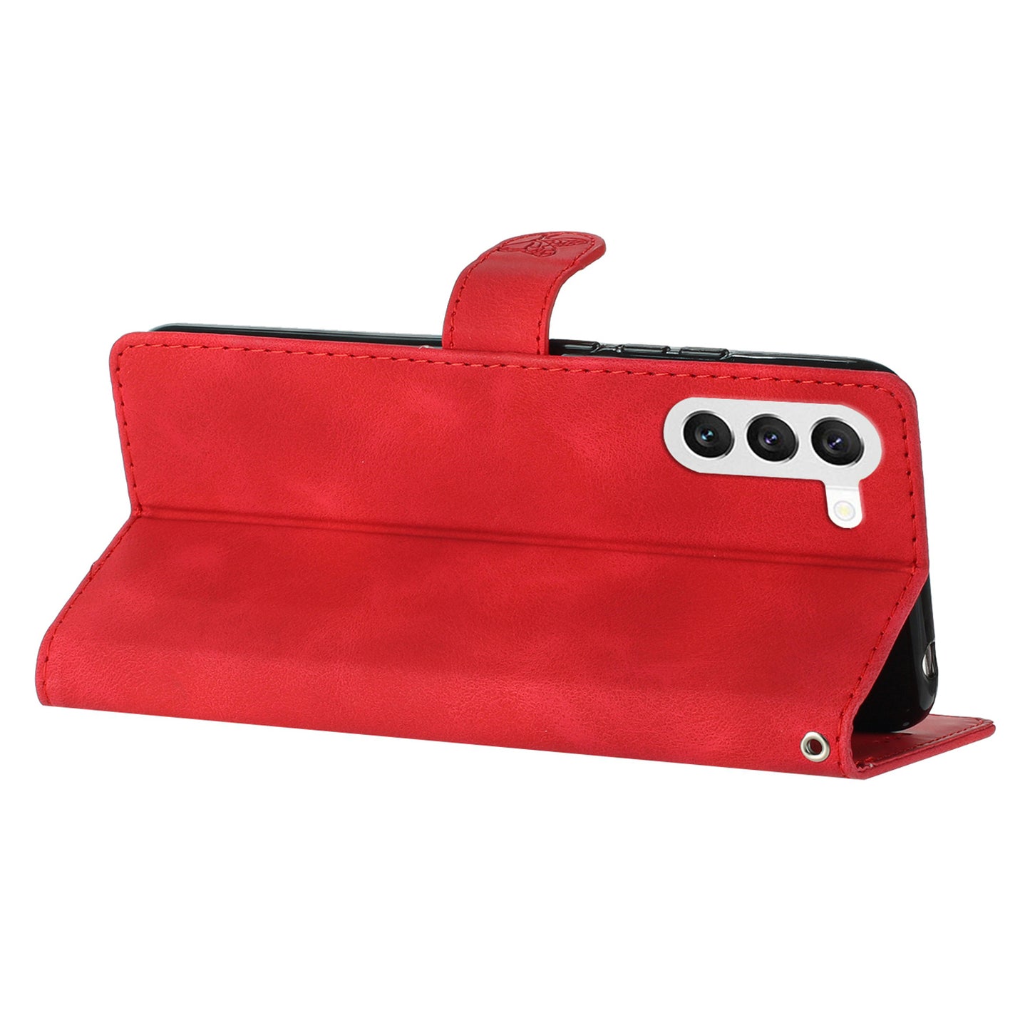 For Samsung Galaxy S24 Imprinted Flower Wallet Magnetic Phone Case PU Leather Stand Cover - Red