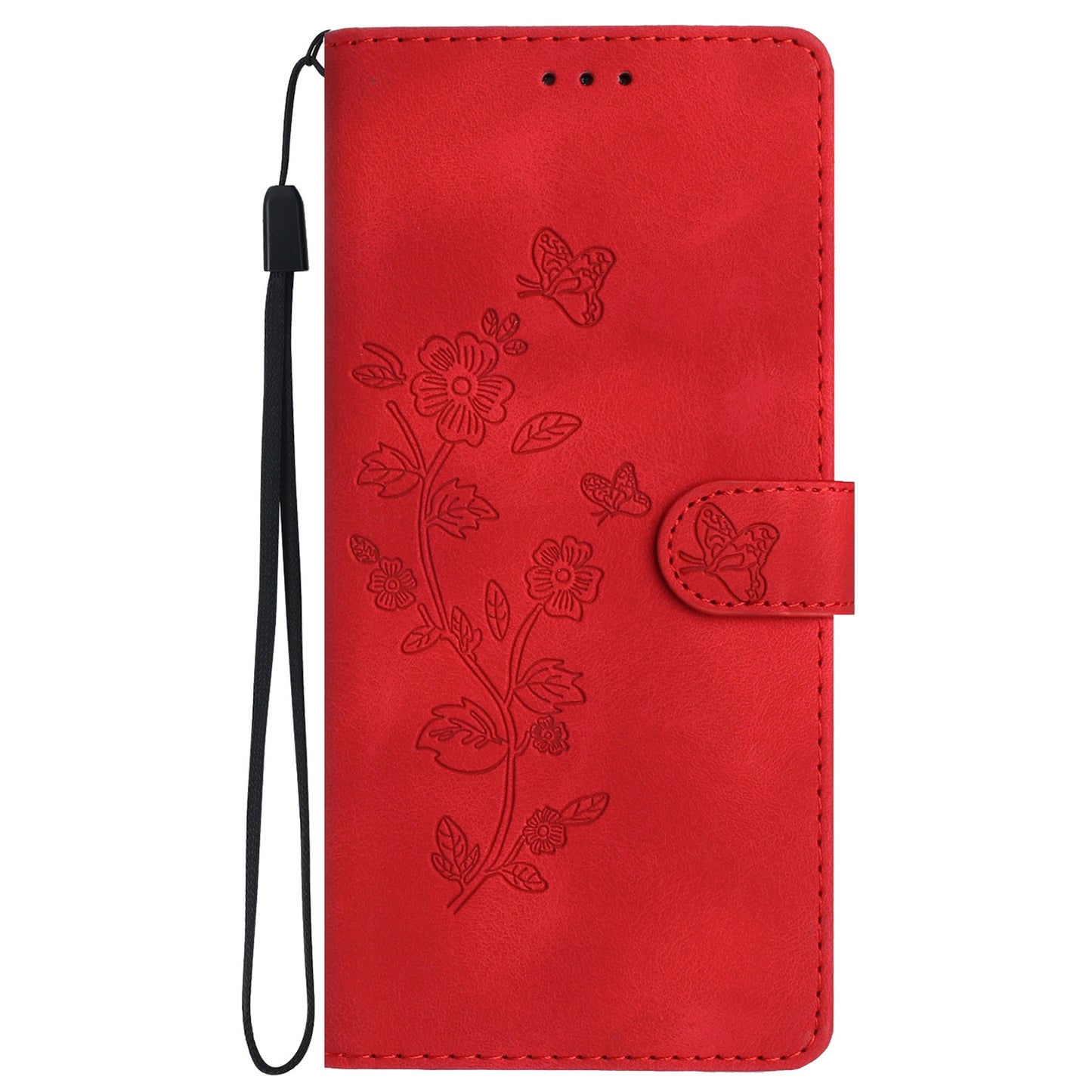 For Samsung Galaxy S24 Imprinted Flower Wallet Magnetic Phone Case PU Leather Stand Cover - Red