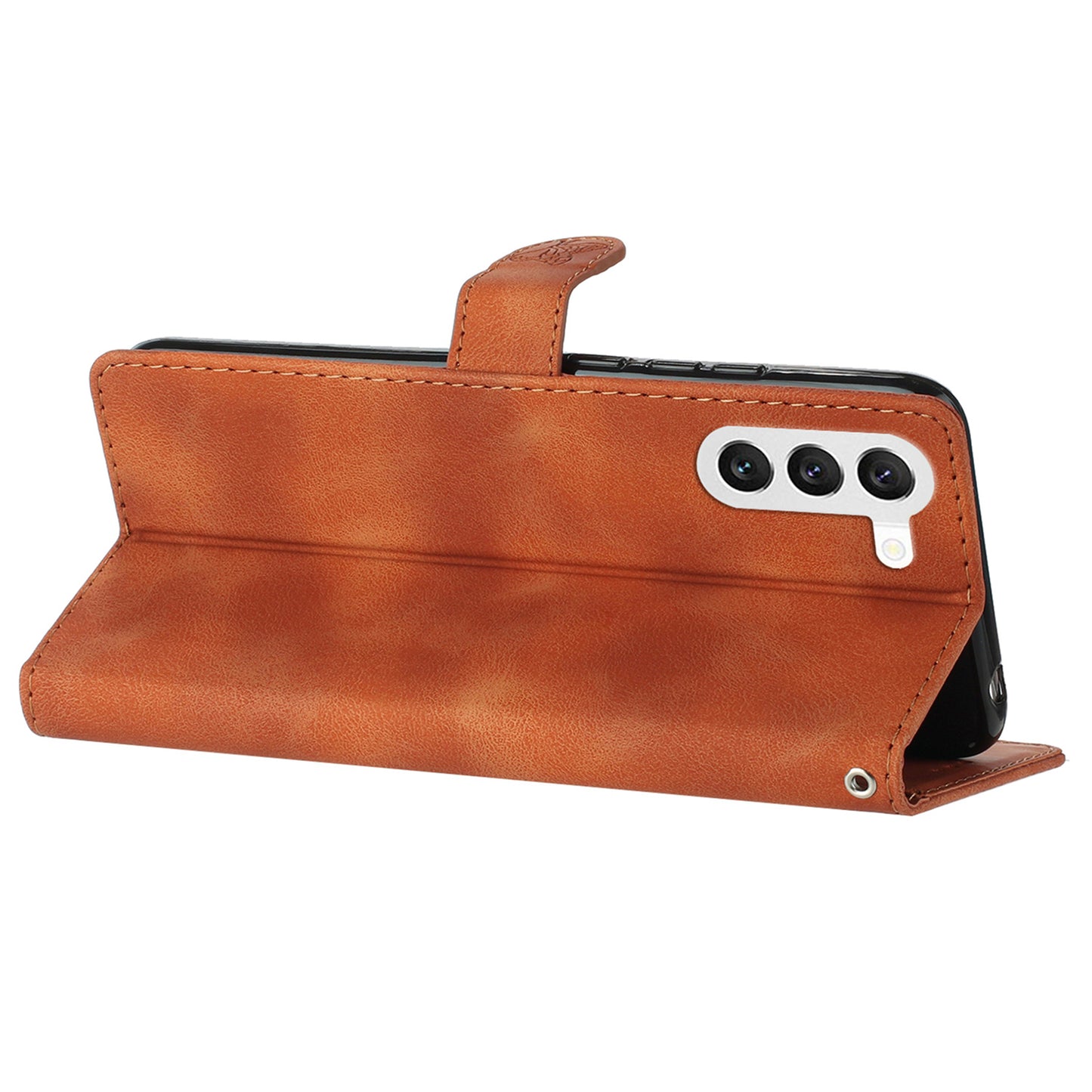 For Samsung Galaxy S24 Imprinted Flower Wallet Magnetic Phone Case PU Leather Stand Cover - Brown
