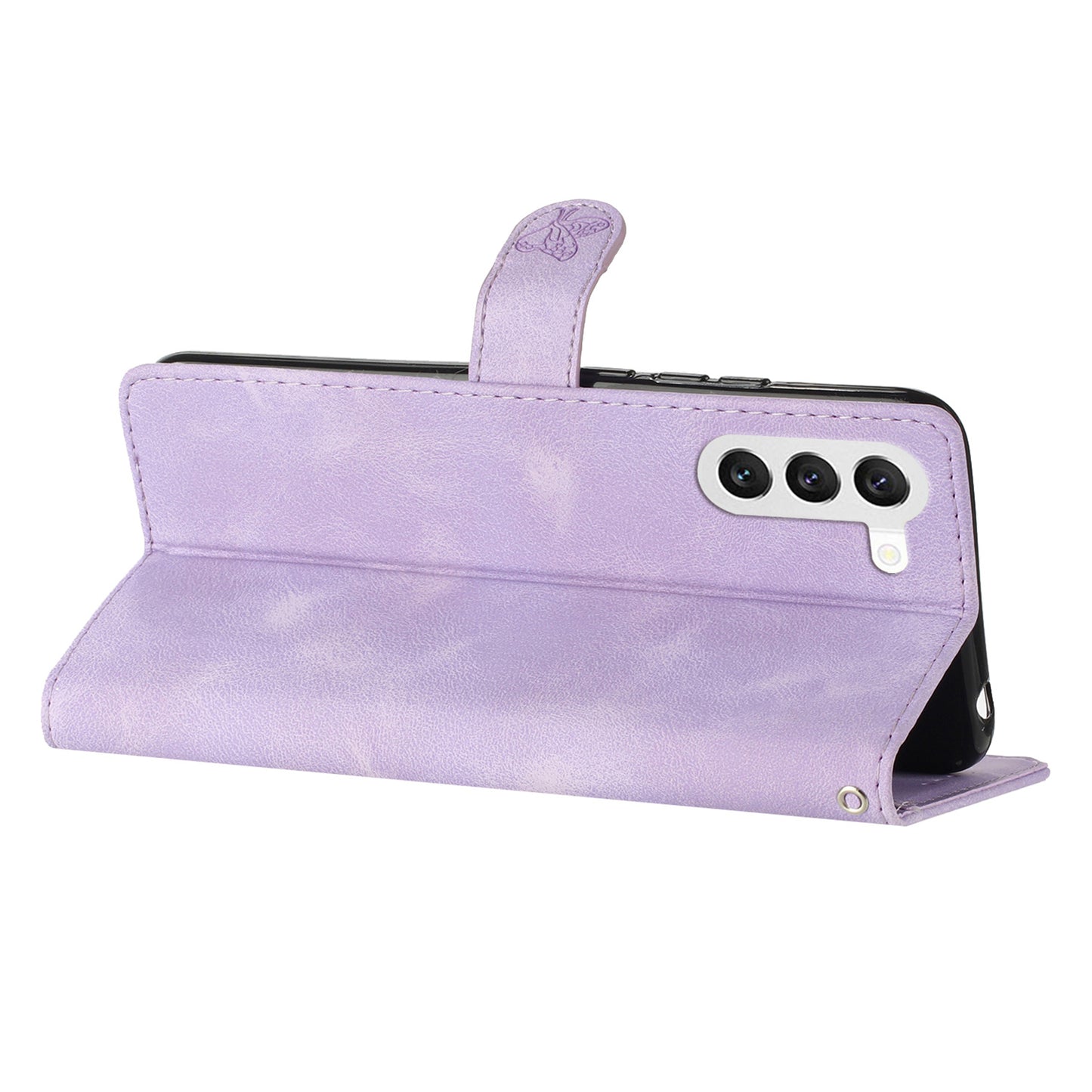 For Samsung Galaxy S24 Imprinted Flower Wallet Magnetic Phone Case PU Leather Stand Cover - Purple