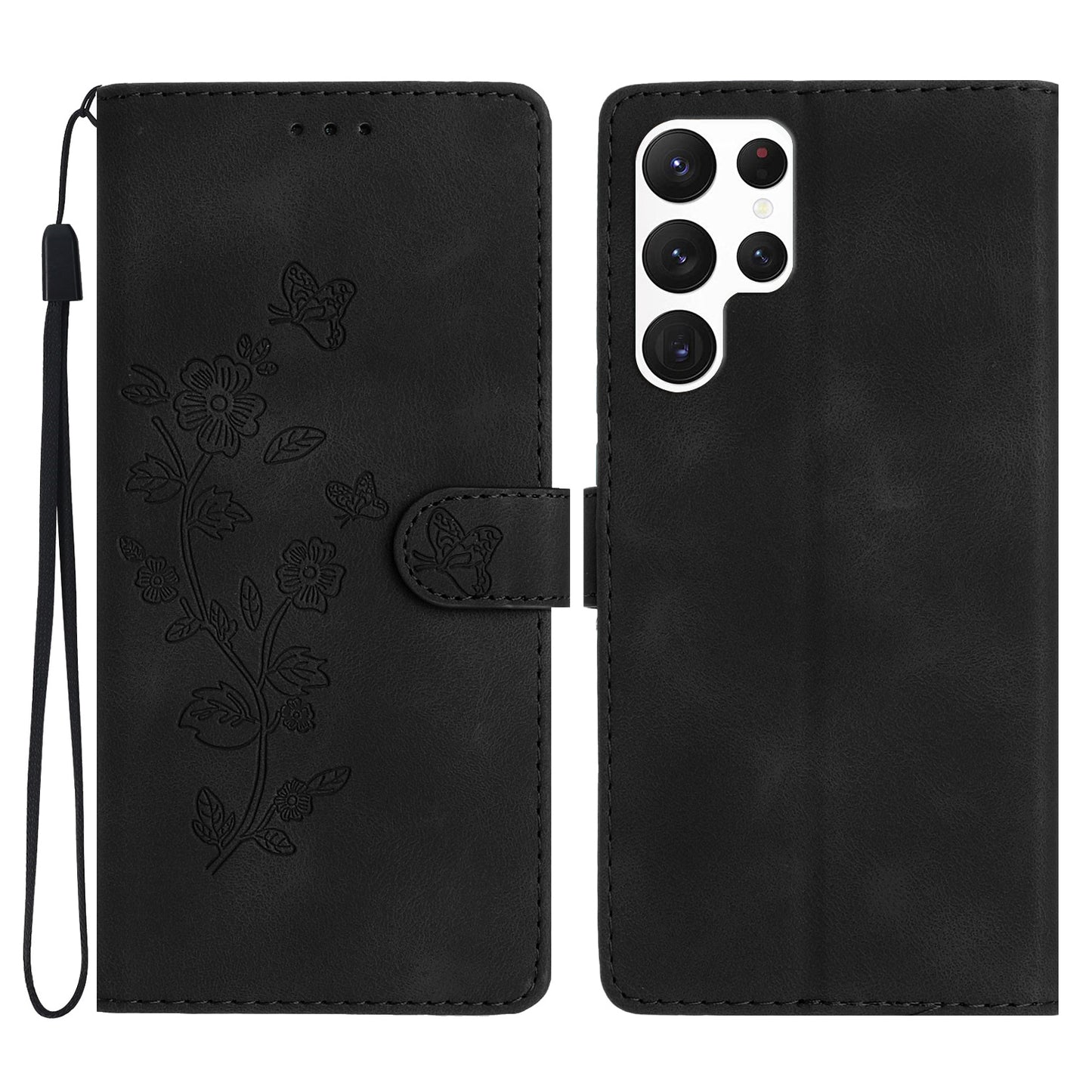For Samsung Galaxy S24 Ultra Case PU Leather Stand Phone Cover Magnetic Phone Shell Wallet - Black