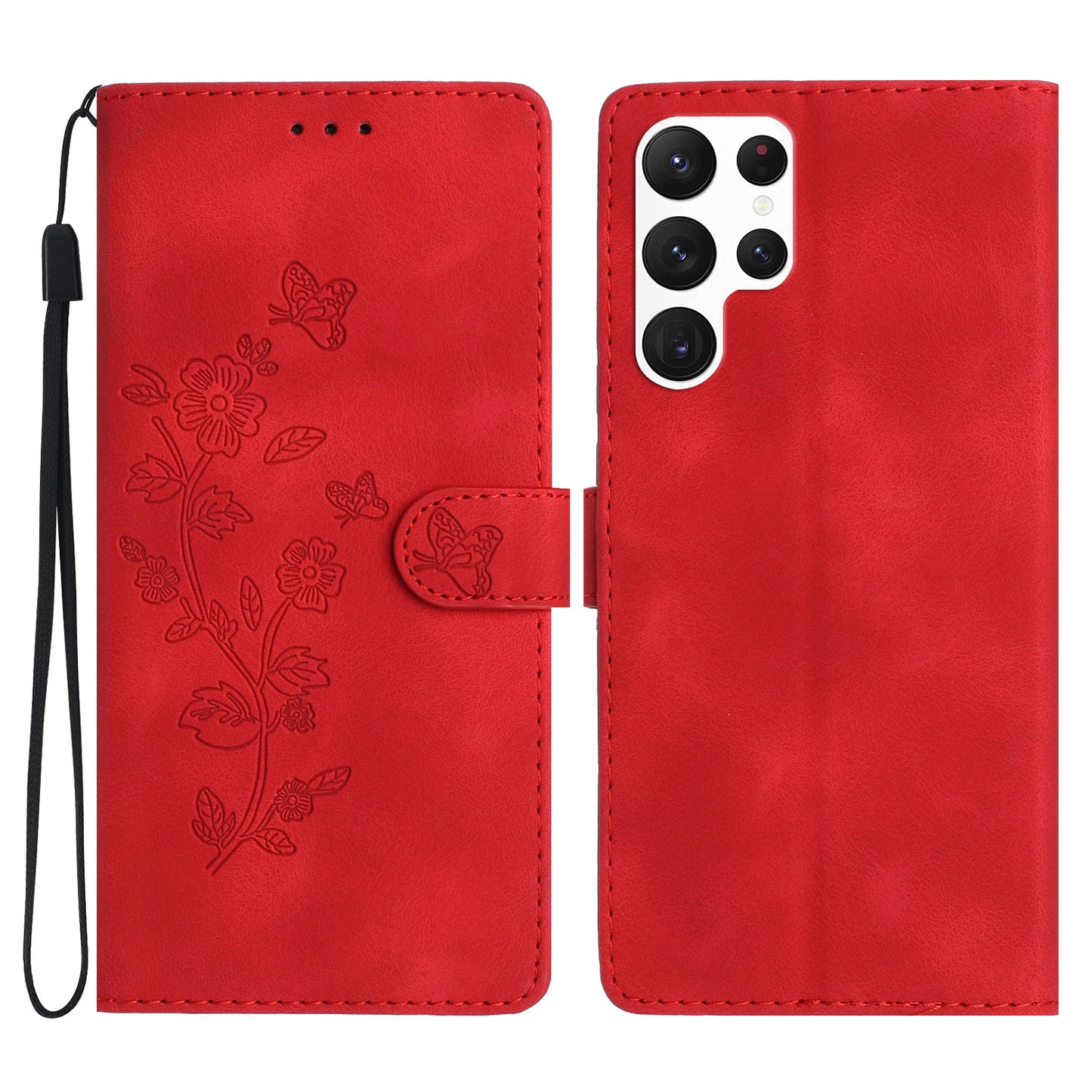 For Samsung Galaxy S24 Ultra Case PU Leather Stand Phone Cover Magnetic Phone Shell Wallet - Red