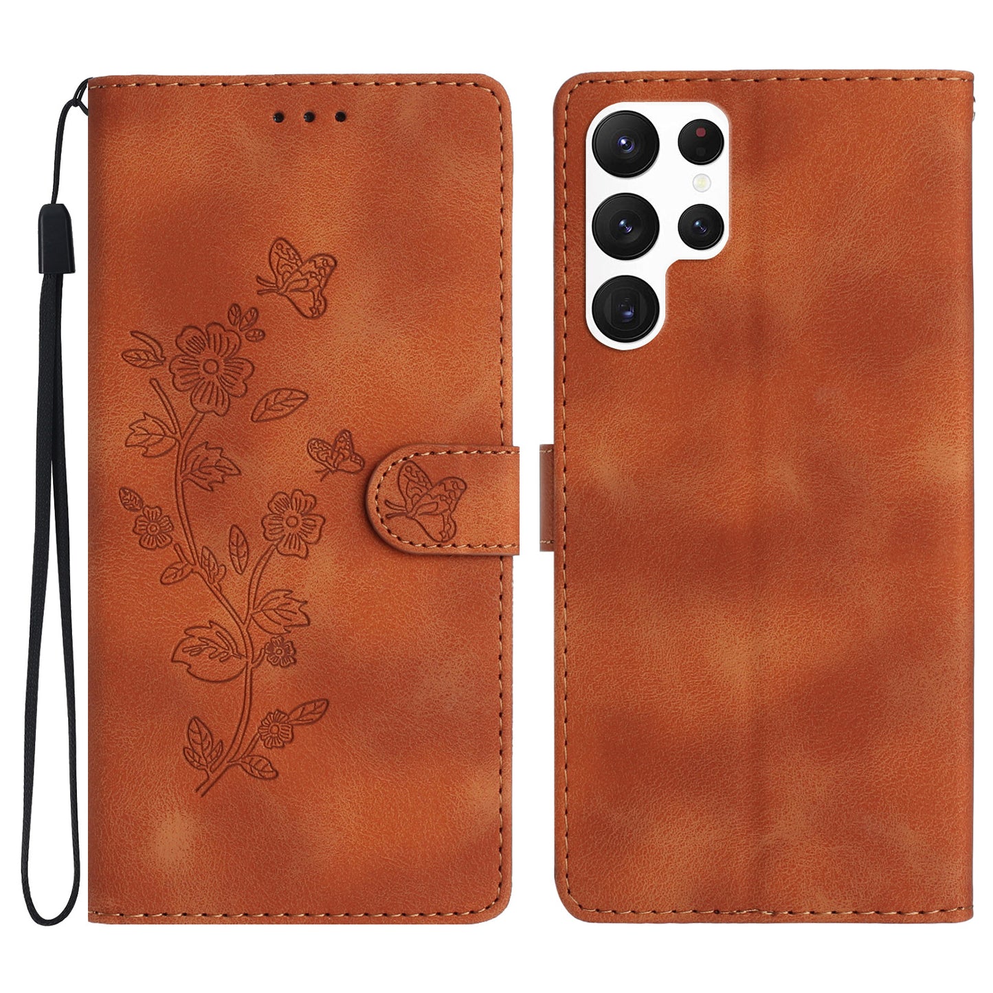 For Samsung Galaxy S24 Ultra Case PU Leather Stand Phone Cover Magnetic Phone Shell Wallet - Brown