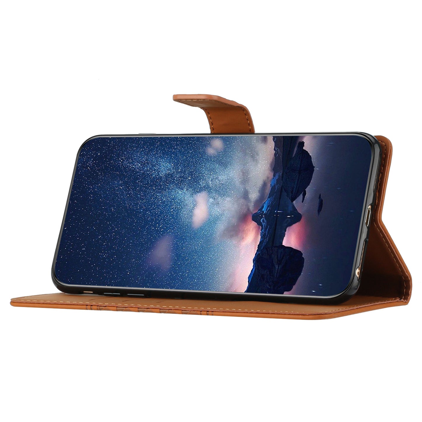 For Samsung Galaxy S24 Case Imprinted Rhombus Wallet Phone Cover - Brown