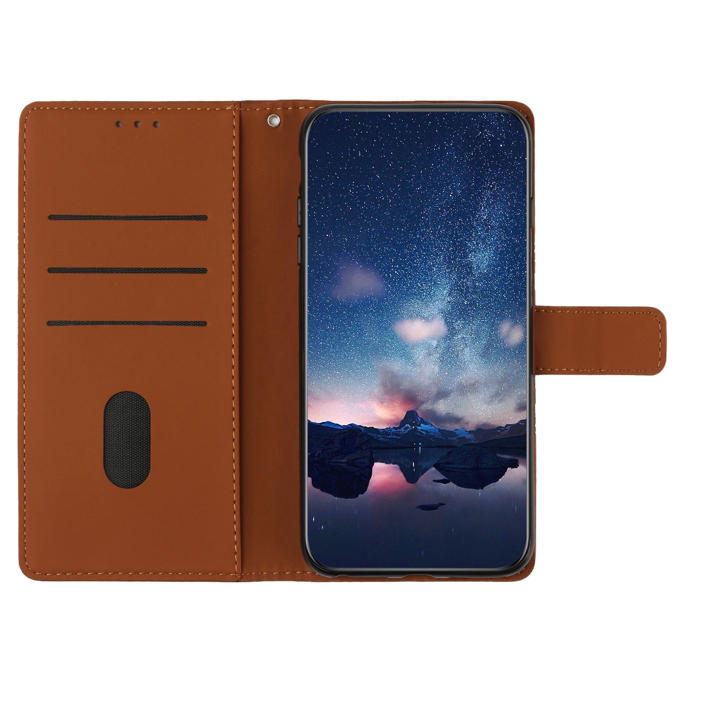 For Samsung Galaxy S24 Case Imprinted Rhombus Wallet Phone Cover - Brown