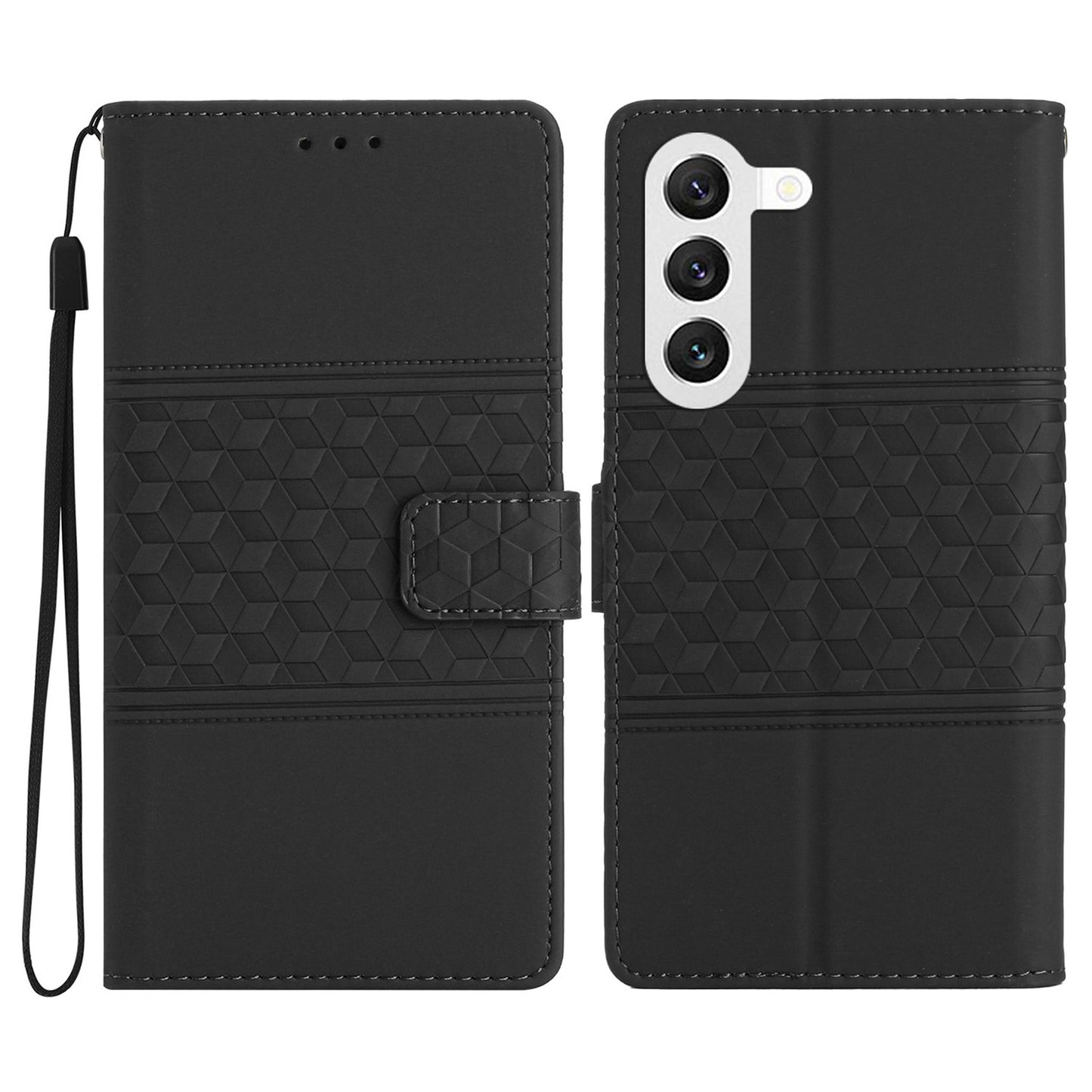 For Samsung Galaxy S24 Case Imprinted Rhombus Wallet Phone Cover - Black