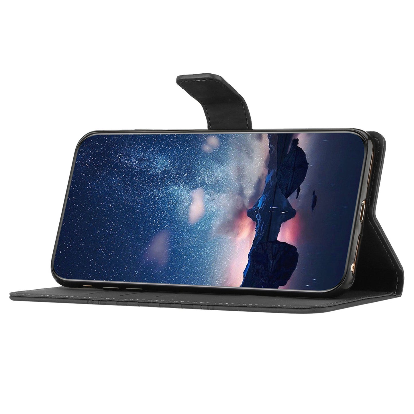 For Samsung Galaxy S24 Case Imprinted Rhombus Wallet Phone Cover - Black