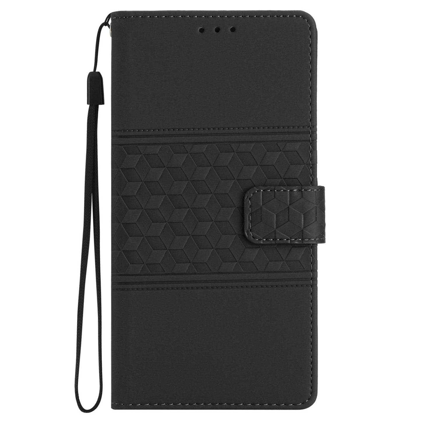 For Samsung Galaxy S24 Case Imprinted Rhombus Wallet Phone Cover - Black