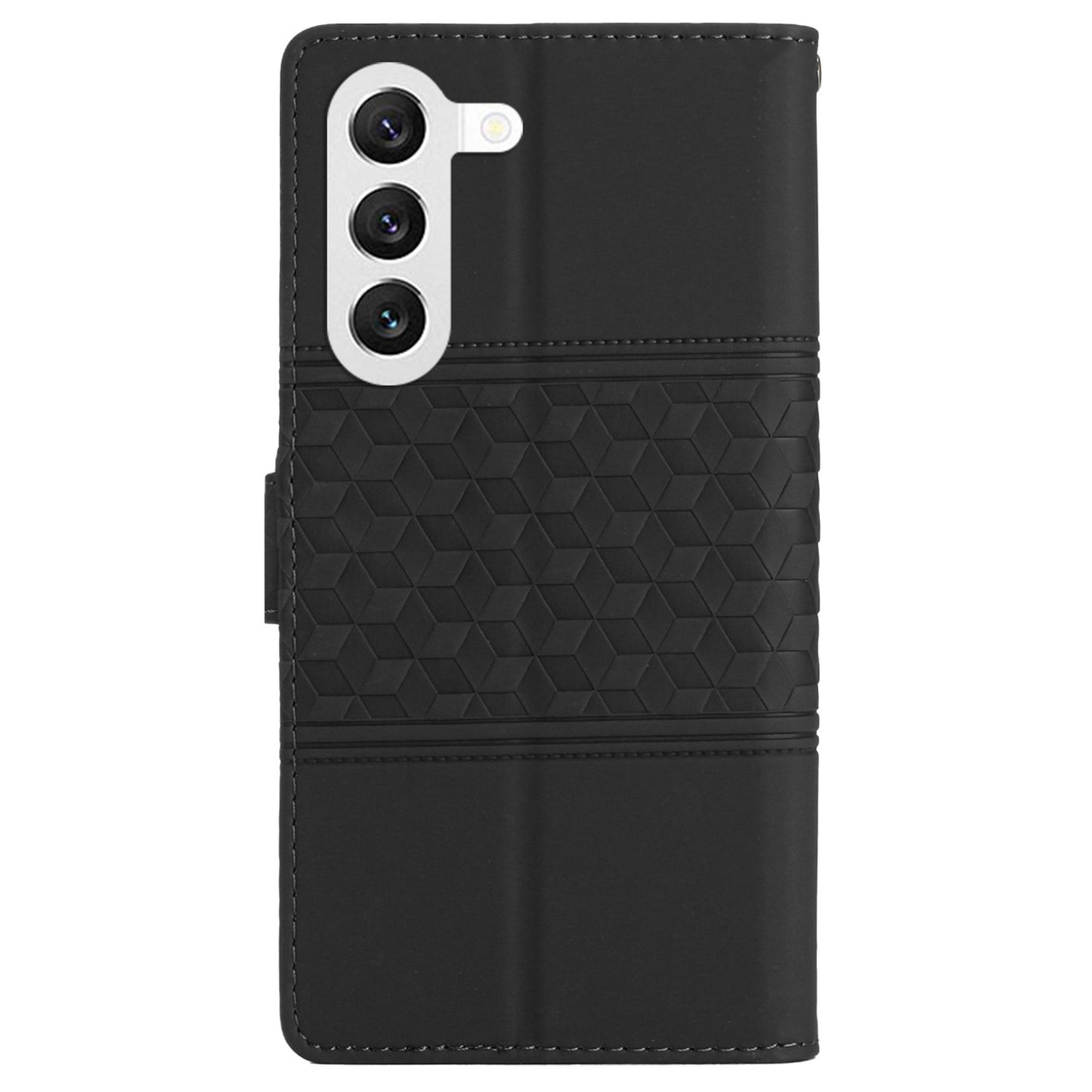For Samsung Galaxy S24 Case Imprinted Rhombus Wallet Phone Cover - Black