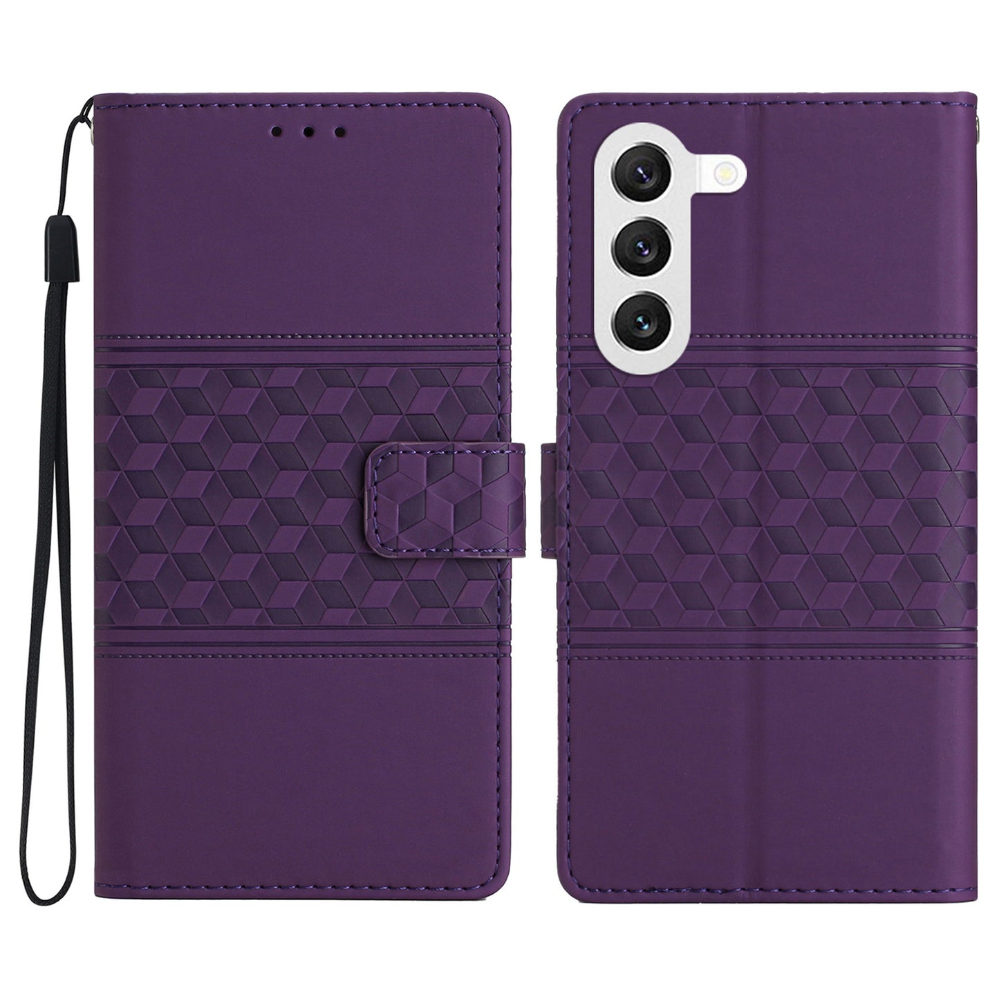 For Samsung Galaxy S24+ Case PU Leather Imprinted Rhombus Wallet Stand Cell Phone Cover - Purple