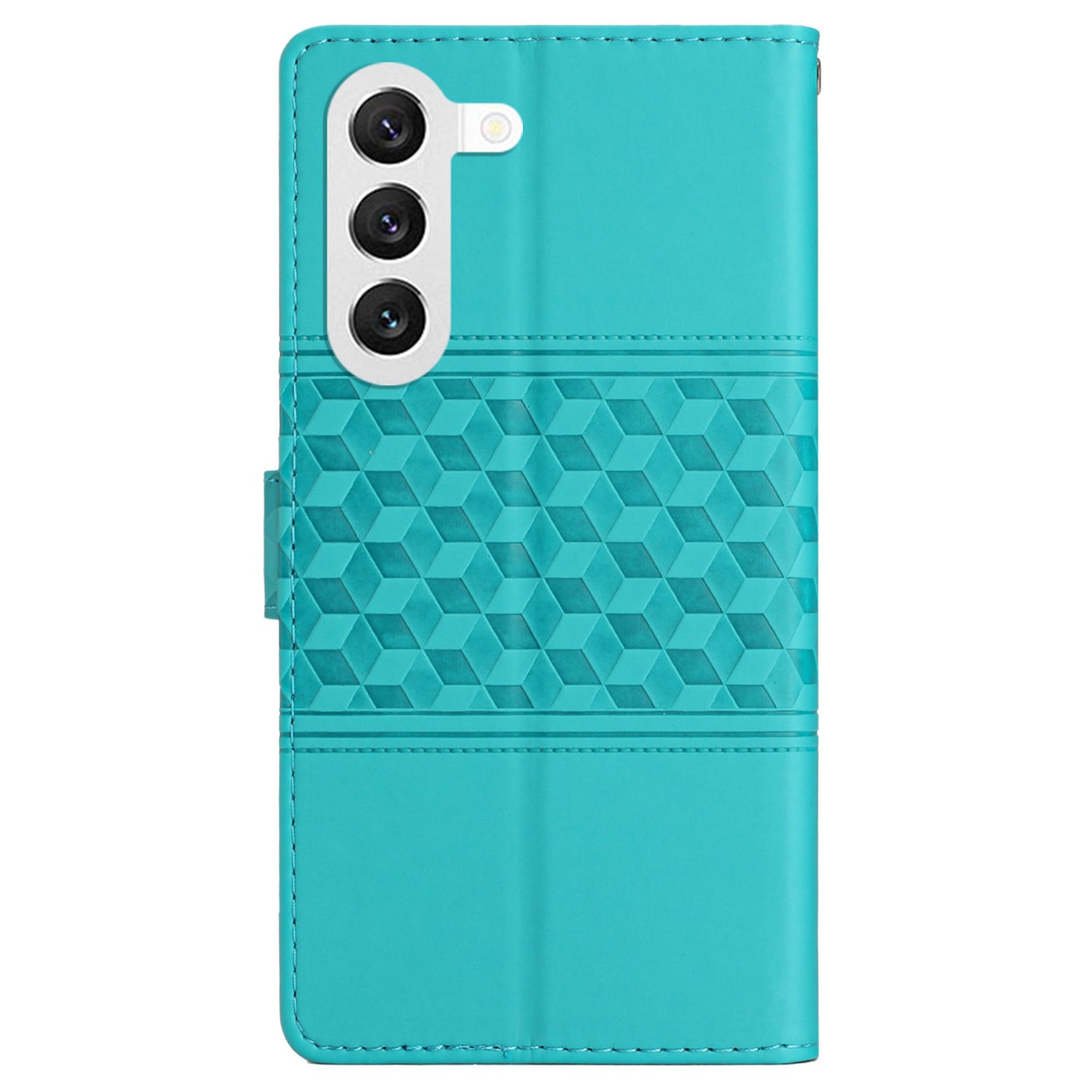 For Samsung Galaxy S24+ Case PU Leather Imprinted Rhombus Wallet Stand Cell Phone Cover - Sky Blue