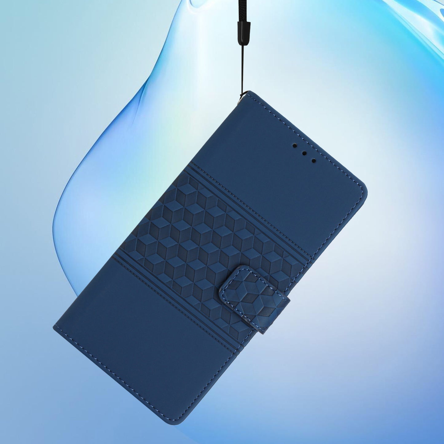 For Samsung Galaxy S24+ Case PU Leather Imprinted Rhombus Wallet Stand Cell Phone Cover - Blue