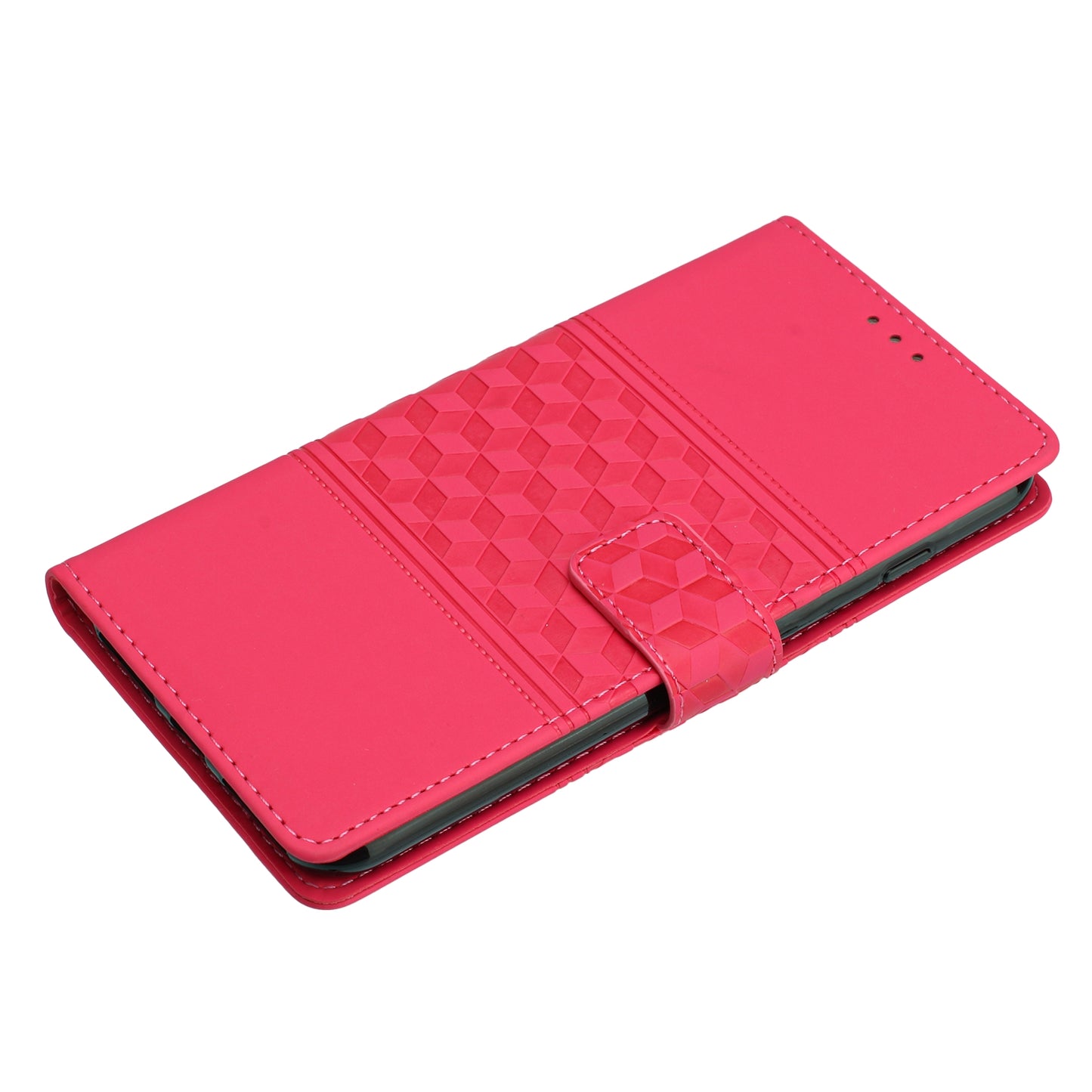 For Samsung Galaxy S24+ Case PU Leather Imprinted Rhombus Wallet Stand Cell Phone Cover - Rose