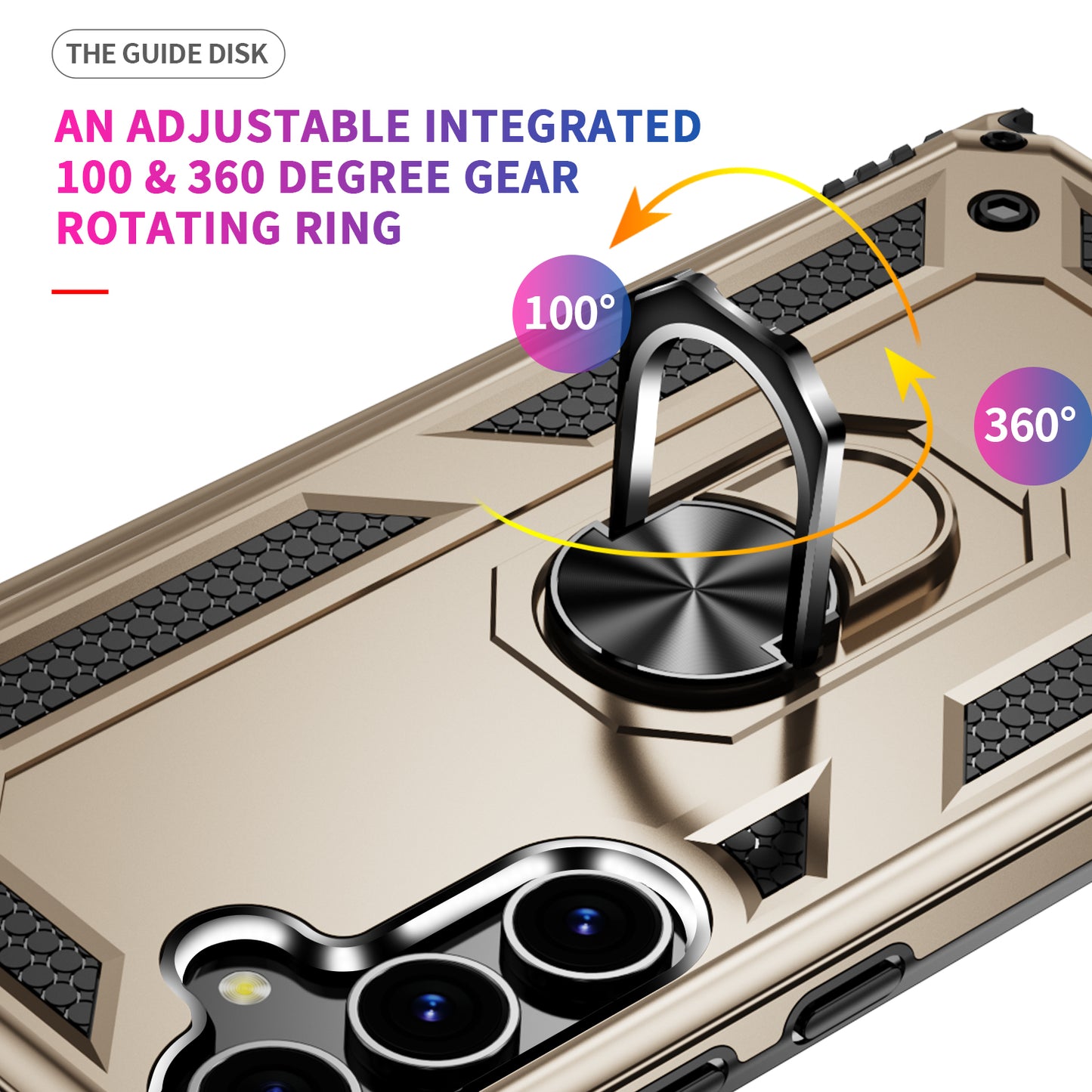 For Samsung Galaxy S24+ Case TPU+PC Phone Cover with Ring Kickstand - Gold