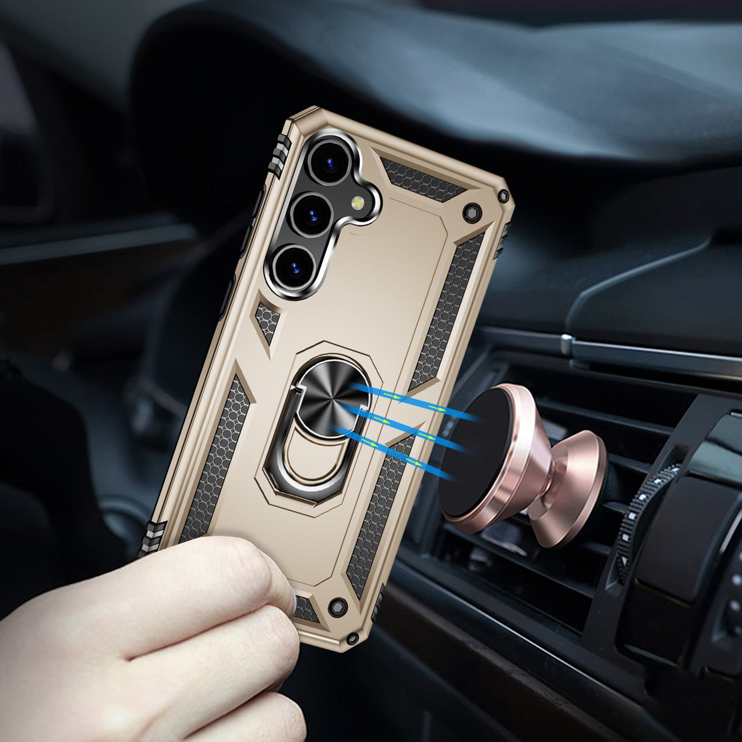 For Samsung Galaxy S24+ Case TPU+PC Phone Cover with Ring Kickstand - Gold