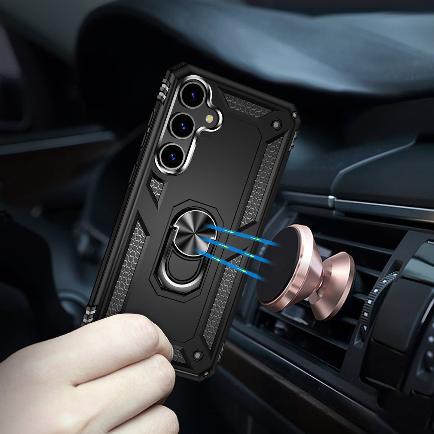 For Samsung Galaxy S24+ Case TPU+PC Phone Cover with Ring Kickstand - Black