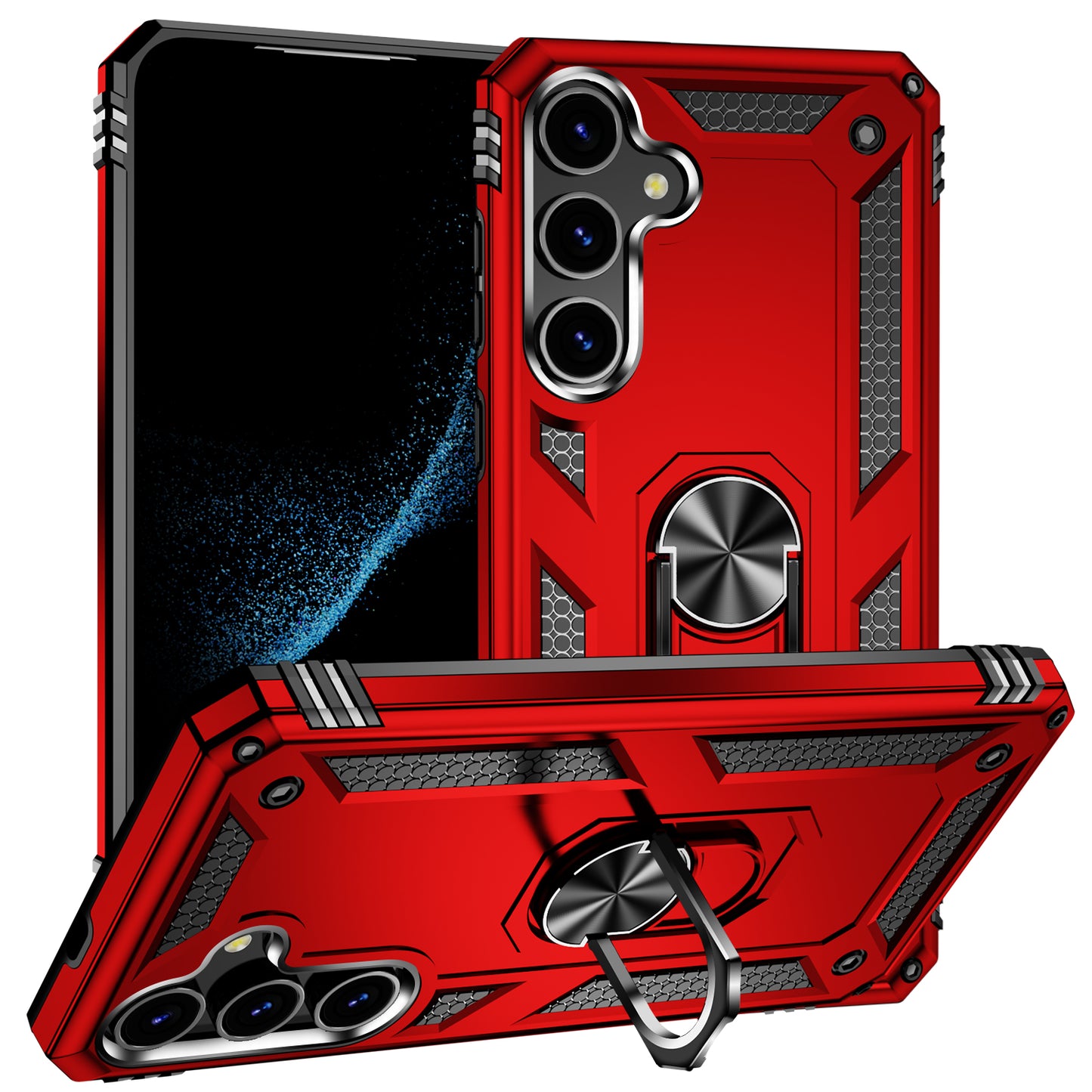 For Samsung Galaxy S24+ Case TPU+PC Phone Cover with Ring Kickstand - Red
