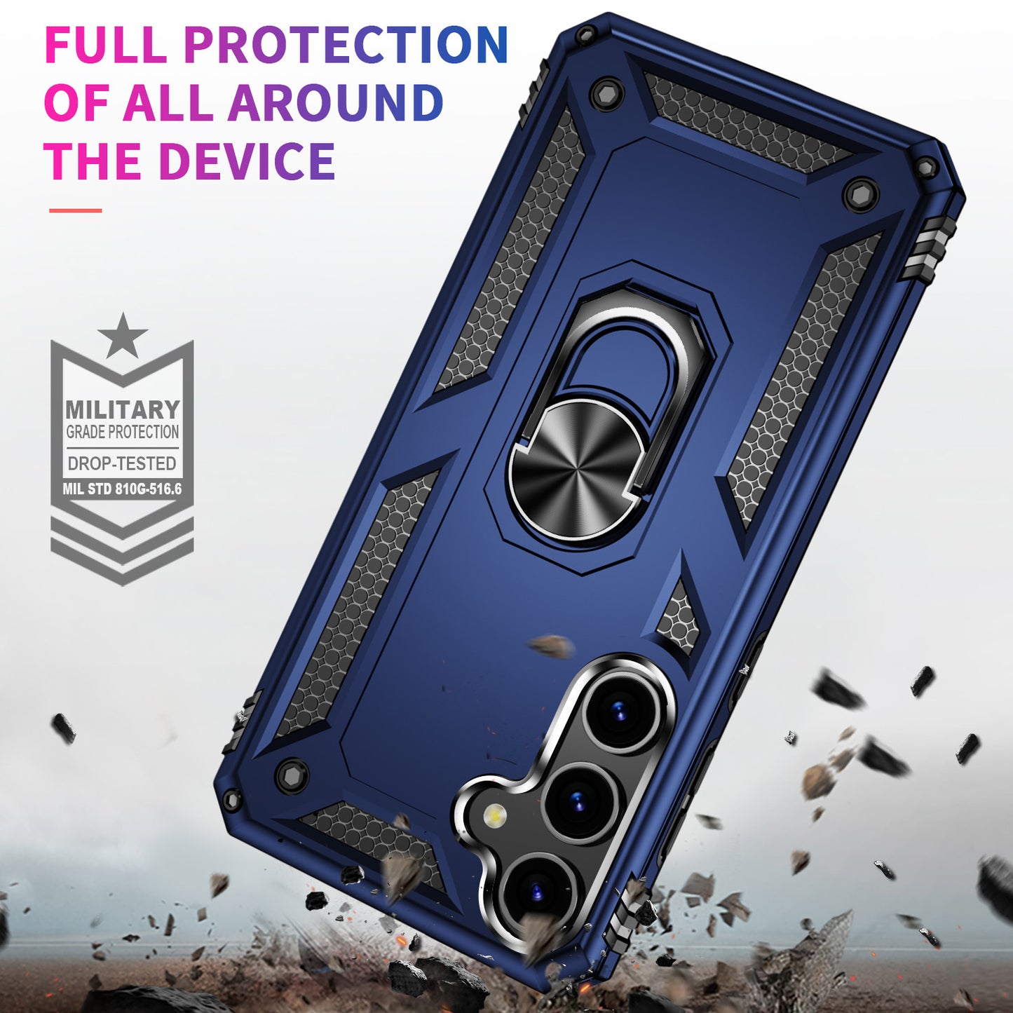 For Samsung Galaxy S24+ Case TPU+PC Phone Cover with Ring Kickstand - Blue