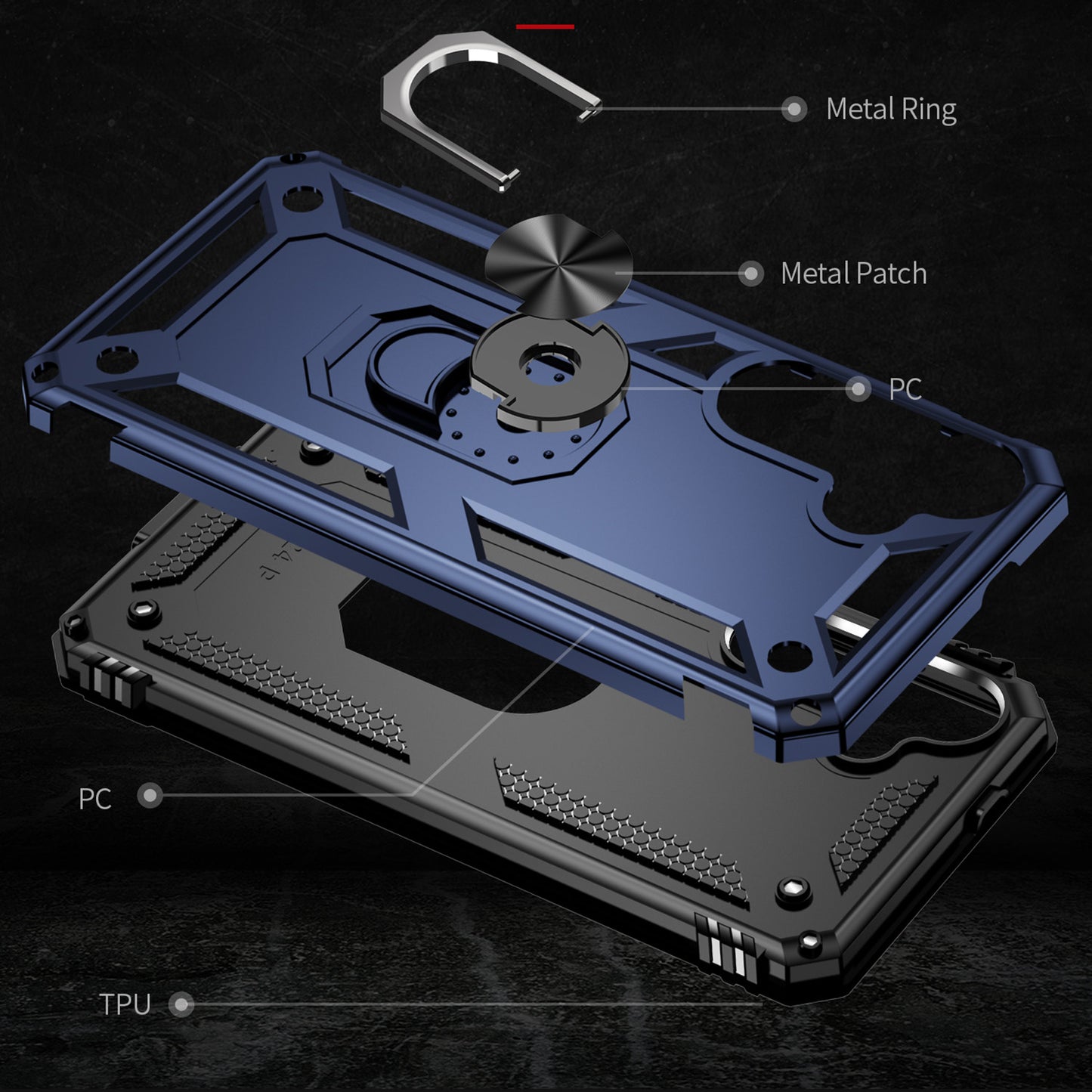 For Samsung Galaxy S24+ Case TPU+PC Phone Cover with Ring Kickstand - Blue
