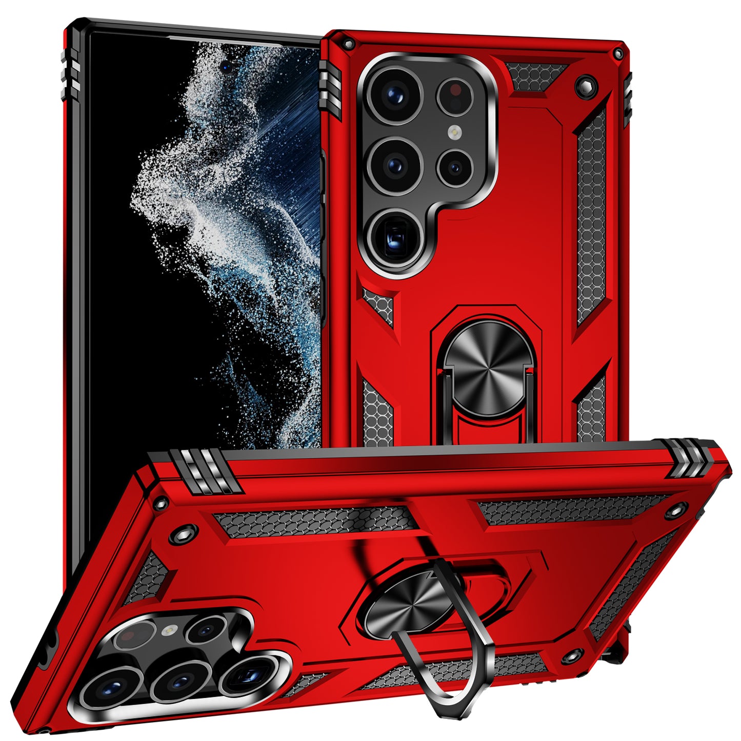 For Samsung Galaxy S24 Ultra Case TPU+PC Ring Kickstand Phone Back Shell - Red