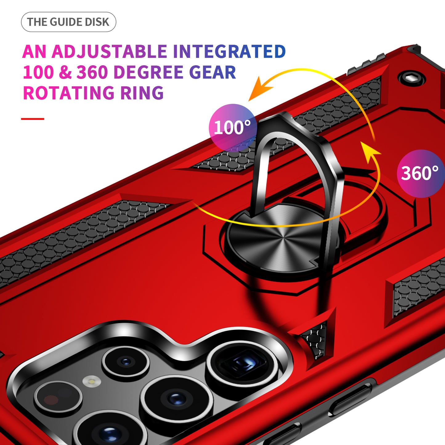 For Samsung Galaxy S24 Ultra Case TPU+PC Ring Kickstand Phone Back Shell - Red