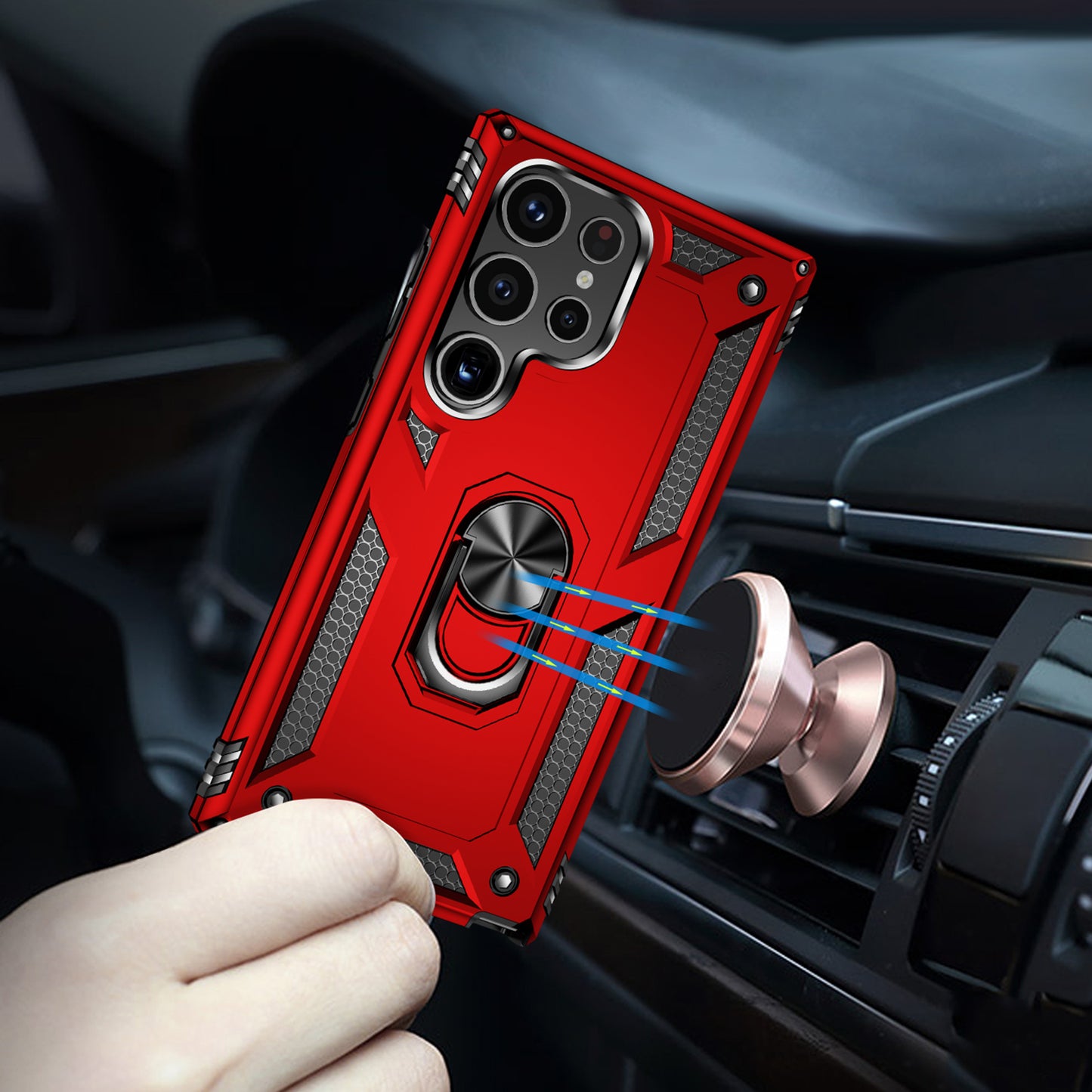 For Samsung Galaxy S24 Ultra Case TPU+PC Ring Kickstand Phone Back Shell - Red