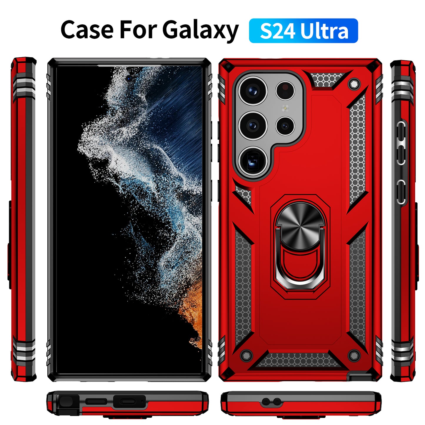 For Samsung Galaxy S24 Ultra Case TPU+PC Ring Kickstand Phone Back Shell - Red