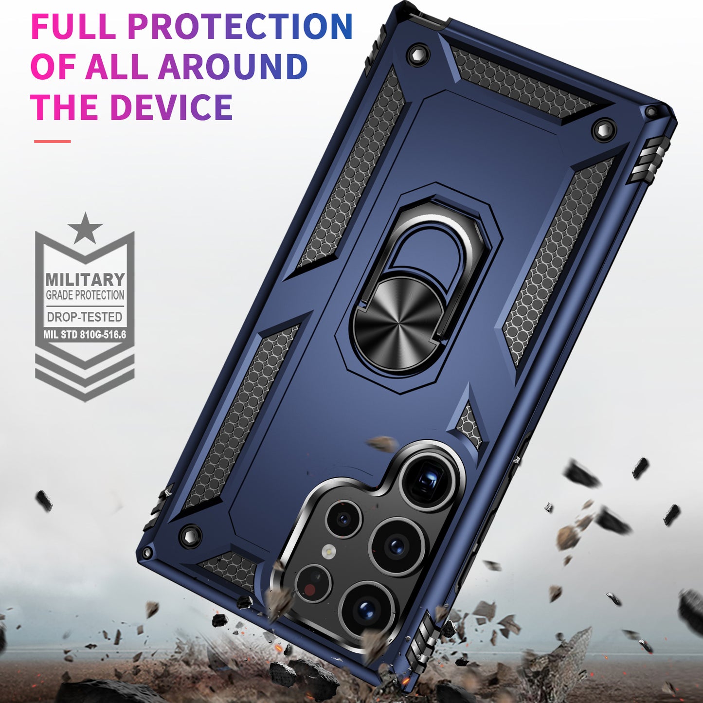 For Samsung Galaxy S24 Ultra Case TPU+PC Ring Kickstand Phone Back Shell - Blue