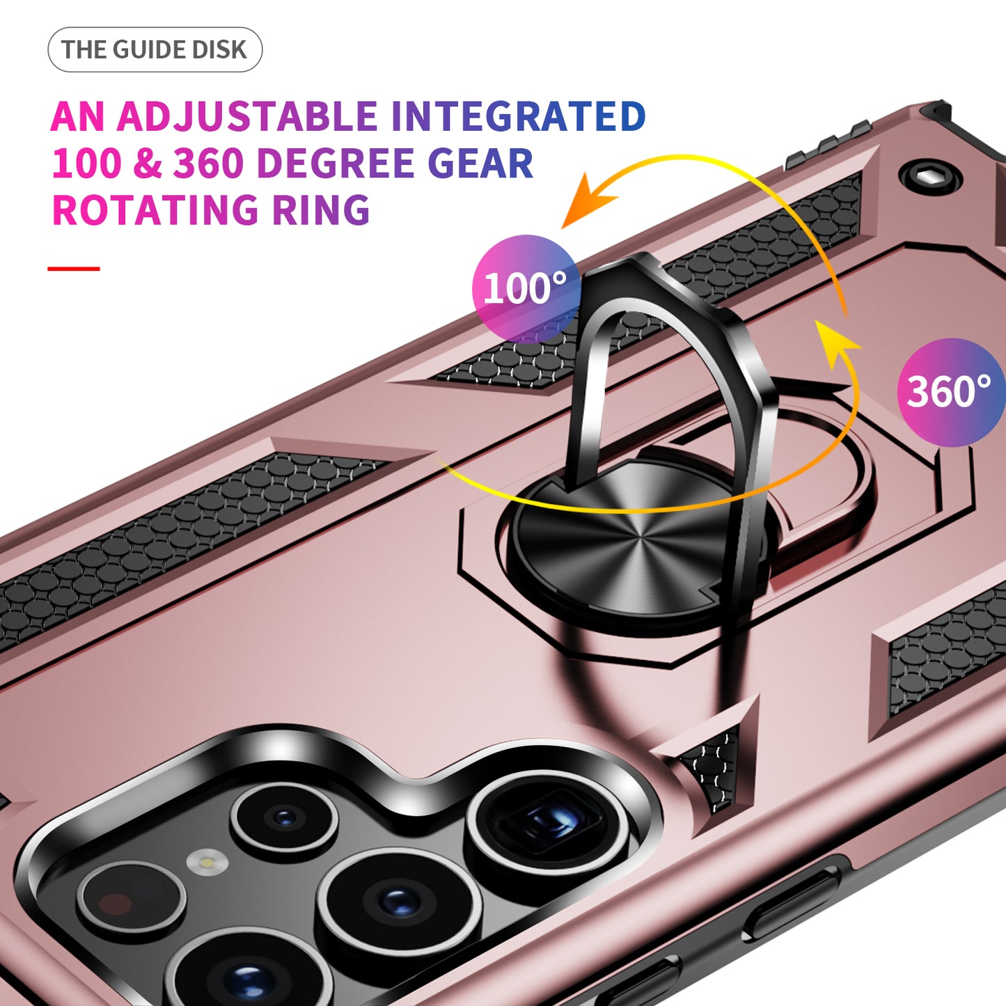 For Samsung Galaxy S24 Ultra Case TPU+PC Ring Kickstand Phone Back Shell - Rose Gold