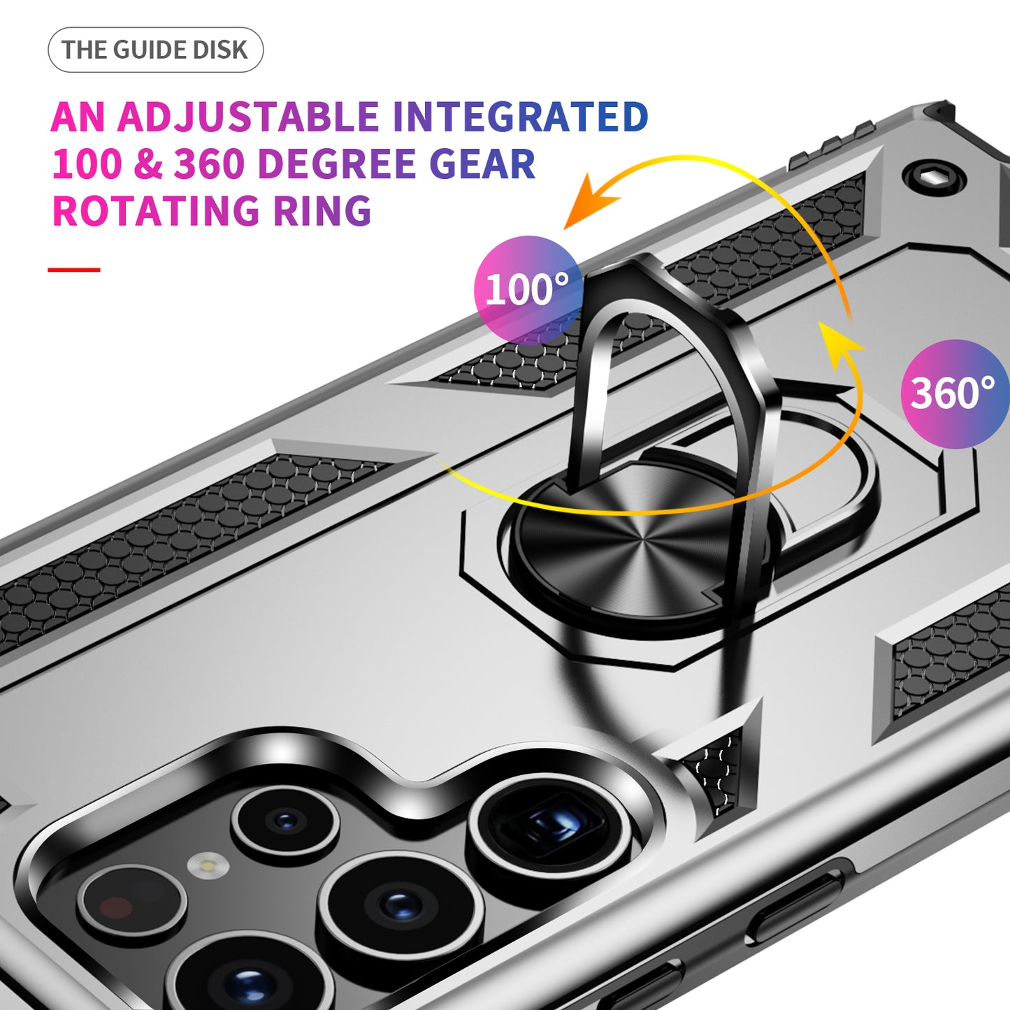 For Samsung Galaxy S24 Ultra Case TPU+PC Ring Kickstand Phone Back Shell - Silver