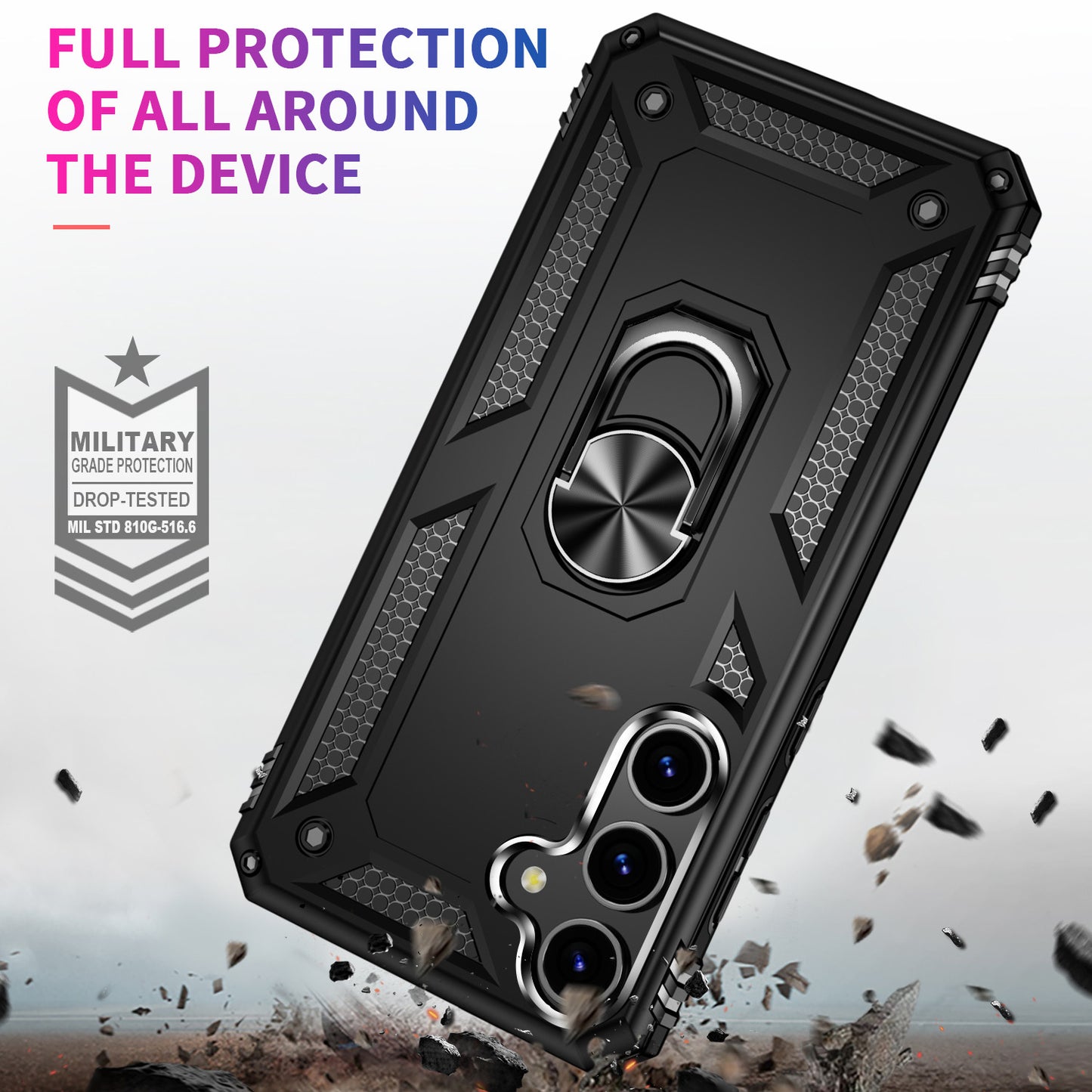 For Samsung Galaxy S24 Case Drop-resistant PC+TPU Kickstand Phone Protector - Black