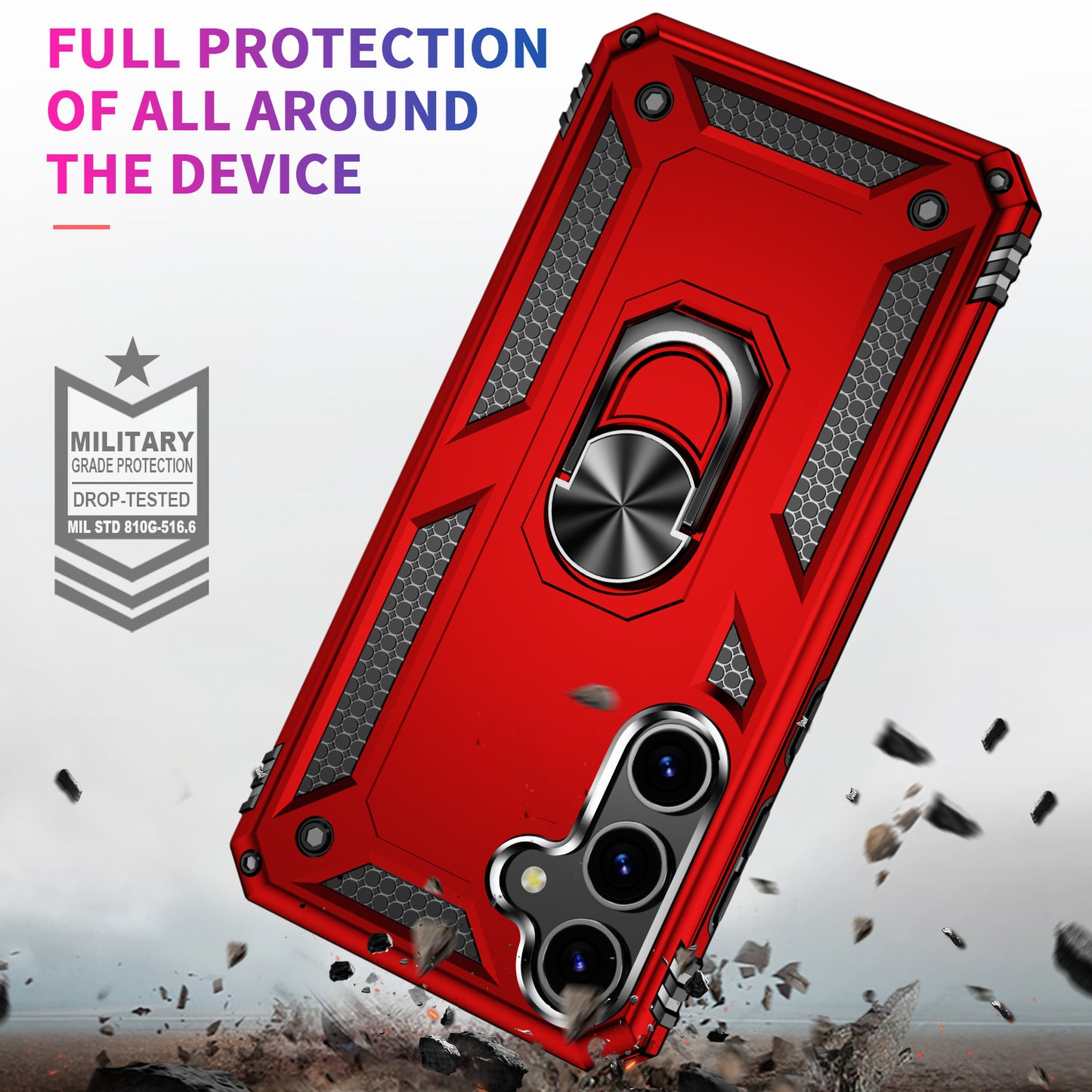 For Samsung Galaxy S24 Case Drop-resistant PC+TPU Kickstand Phone Protector - Red