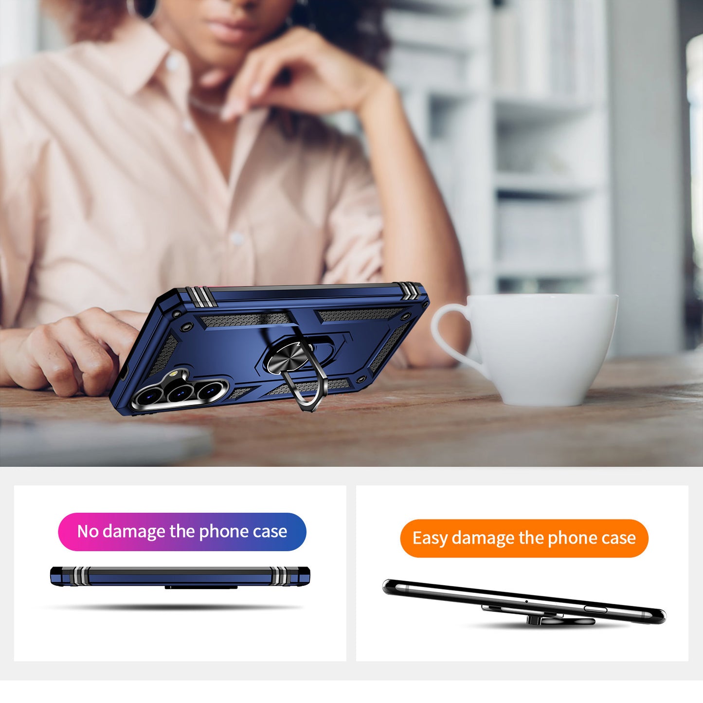 For Samsung Galaxy S24 Case Drop-resistant PC+TPU Kickstand Phone Protector - Blue