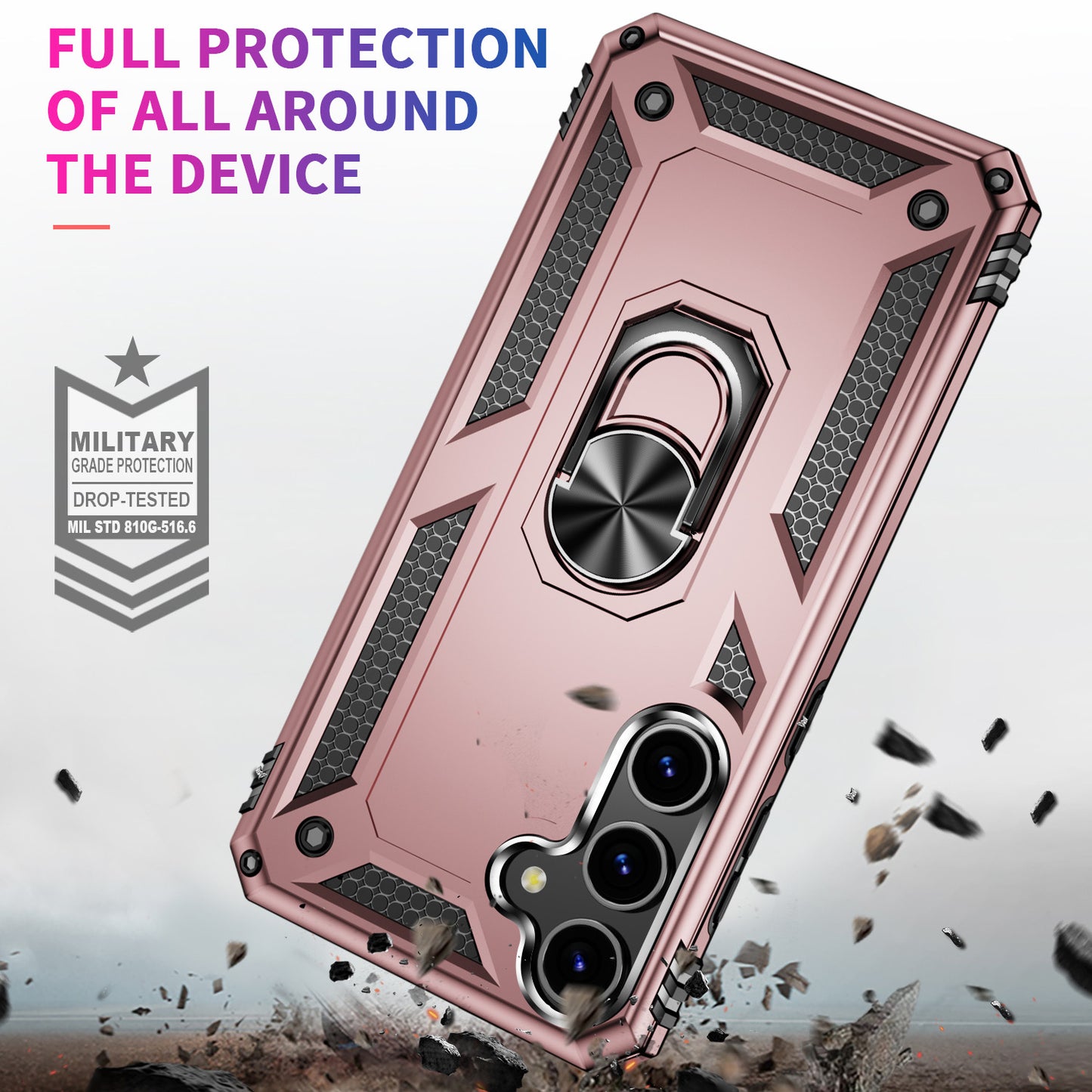 For Samsung Galaxy S24 Case Drop-resistant PC+TPU Kickstand Phone Protector - Rose Gold