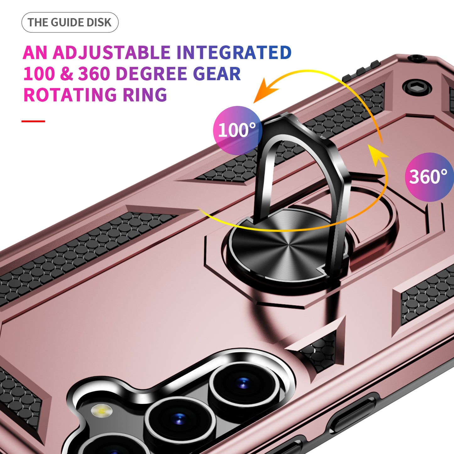 For Samsung Galaxy S24 Case Drop-resistant PC+TPU Kickstand Phone Protector - Rose Gold