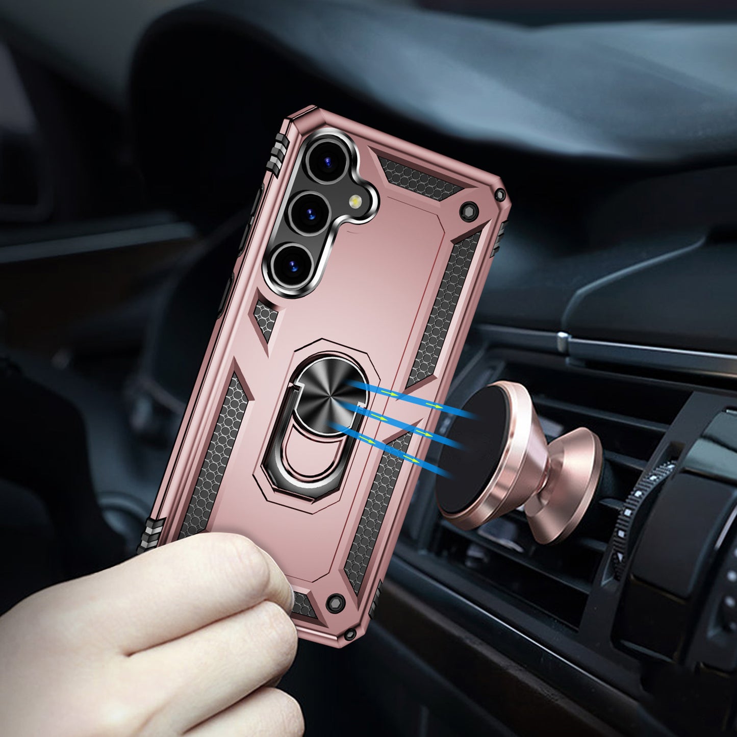 For Samsung Galaxy S24 Case Drop-resistant PC+TPU Kickstand Phone Protector - Rose Gold