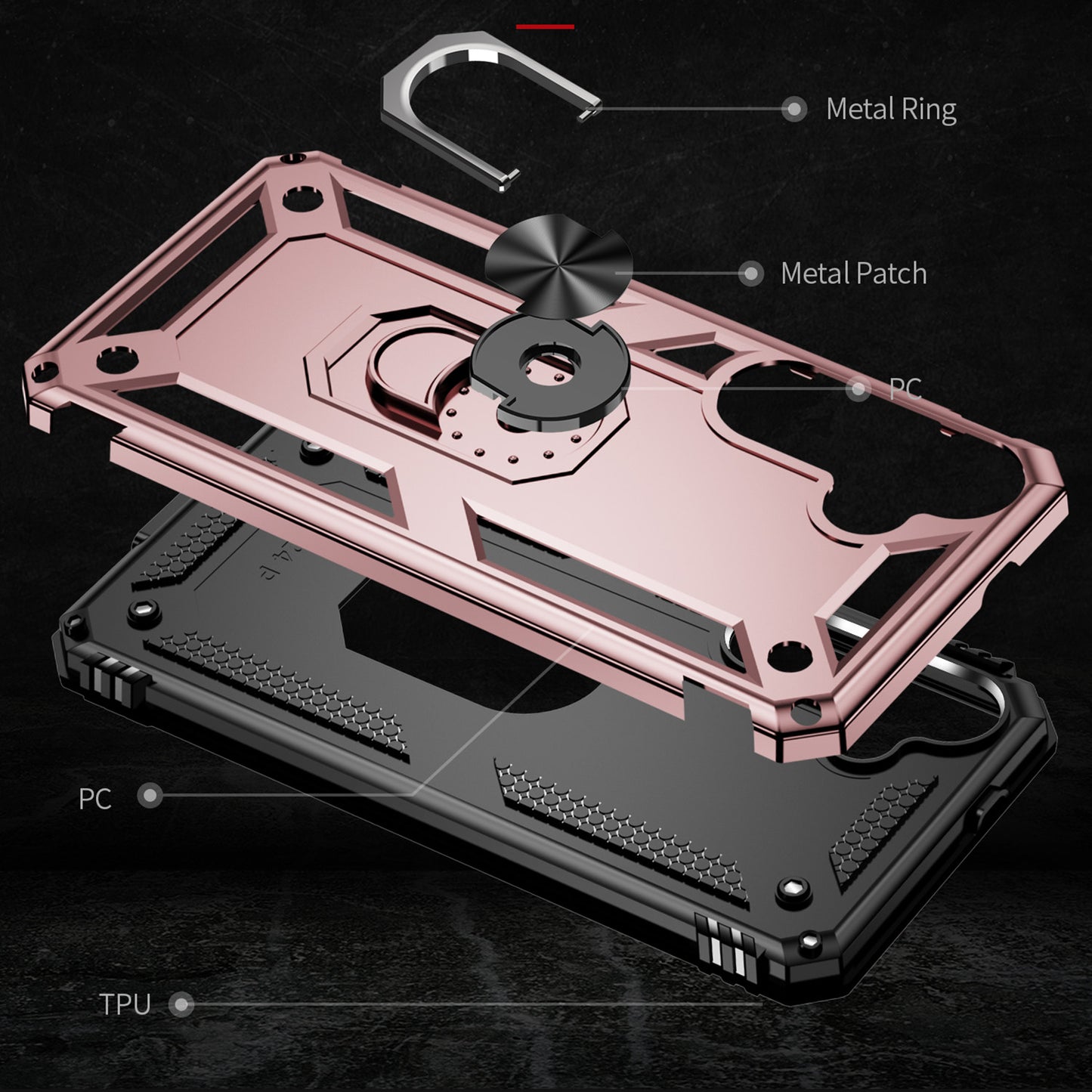 For Samsung Galaxy S24 Case Drop-resistant PC+TPU Kickstand Phone Protector - Rose Gold