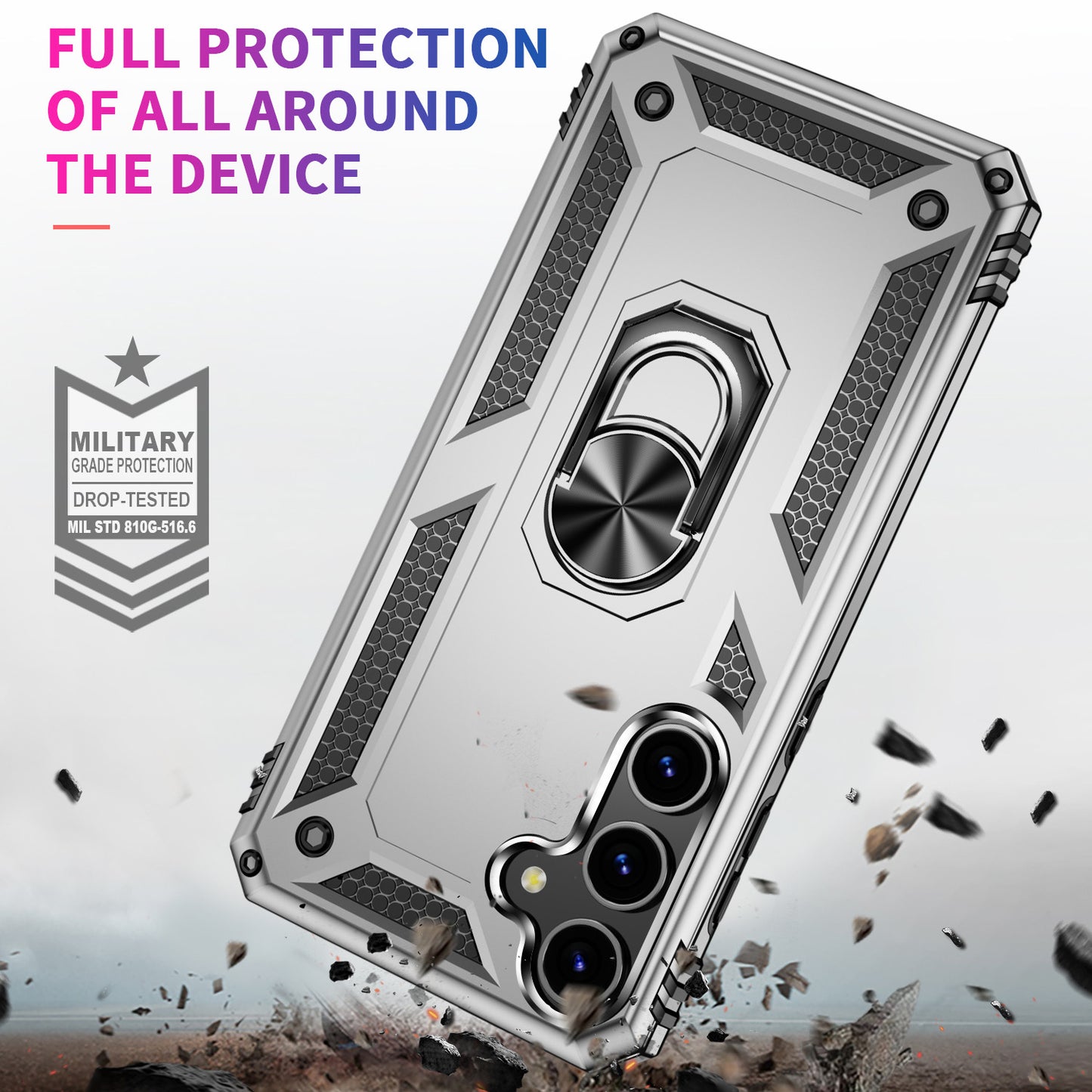 For Samsung Galaxy S24 Case Drop-resistant PC+TPU Kickstand Phone Protector - Silver