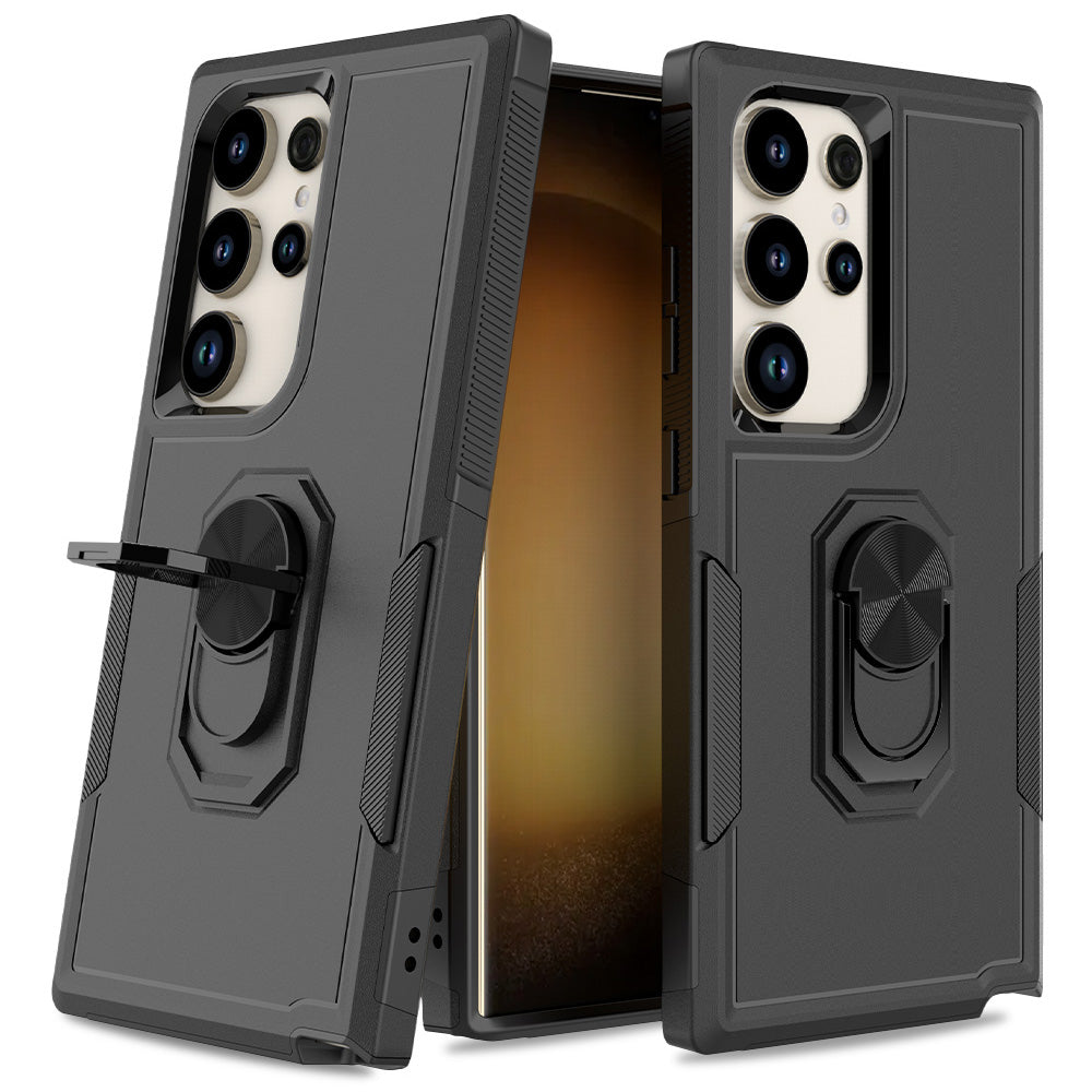 For Samsung Galaxy S24 Ultra Case Rotation Kickstand PC+TPU Protective Cover - Black