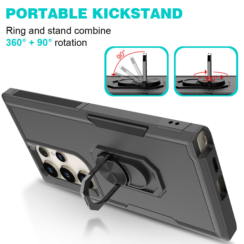 For Samsung Galaxy S24 Ultra Case Rotation Kickstand PC+TPU Protective Cover - Black
