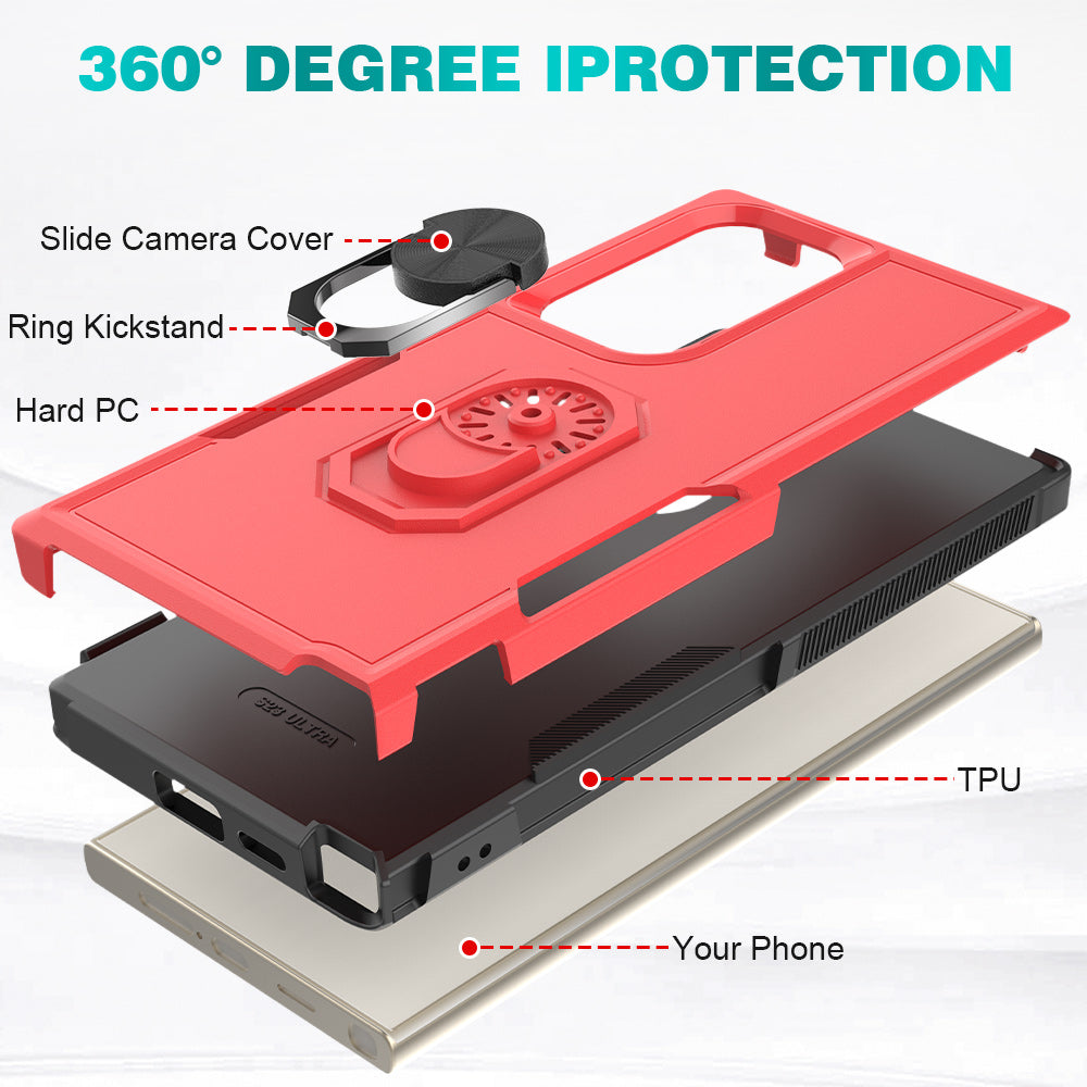For Samsung Galaxy S24 Ultra Case Rotation Kickstand PC+TPU Protective Cover - Red