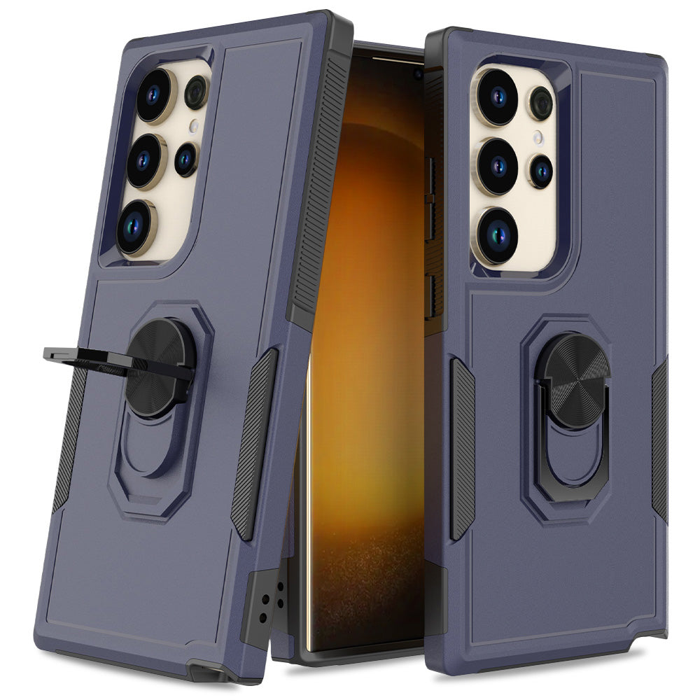 For Samsung Galaxy S24 Ultra Case Rotation Kickstand PC+TPU Protective Cover - Dark Blue