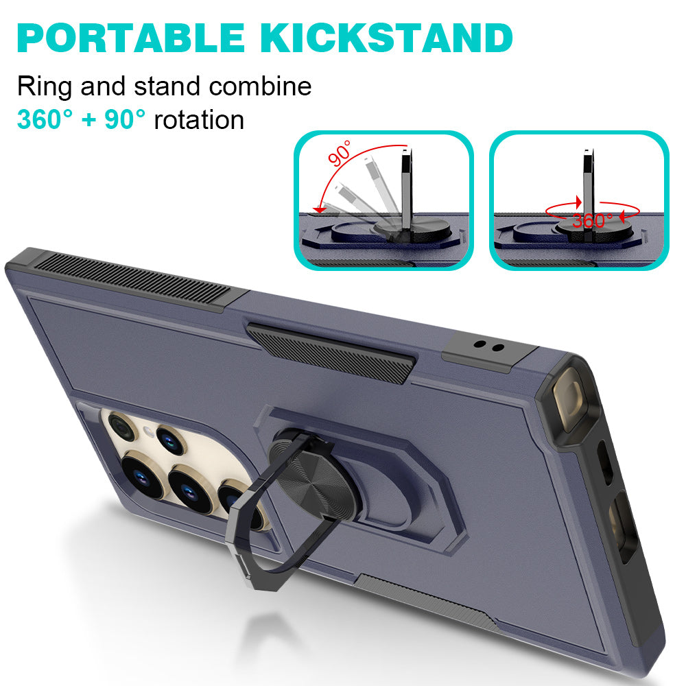 For Samsung Galaxy S24 Ultra Case Rotation Kickstand PC+TPU Protective Cover - Dark Blue