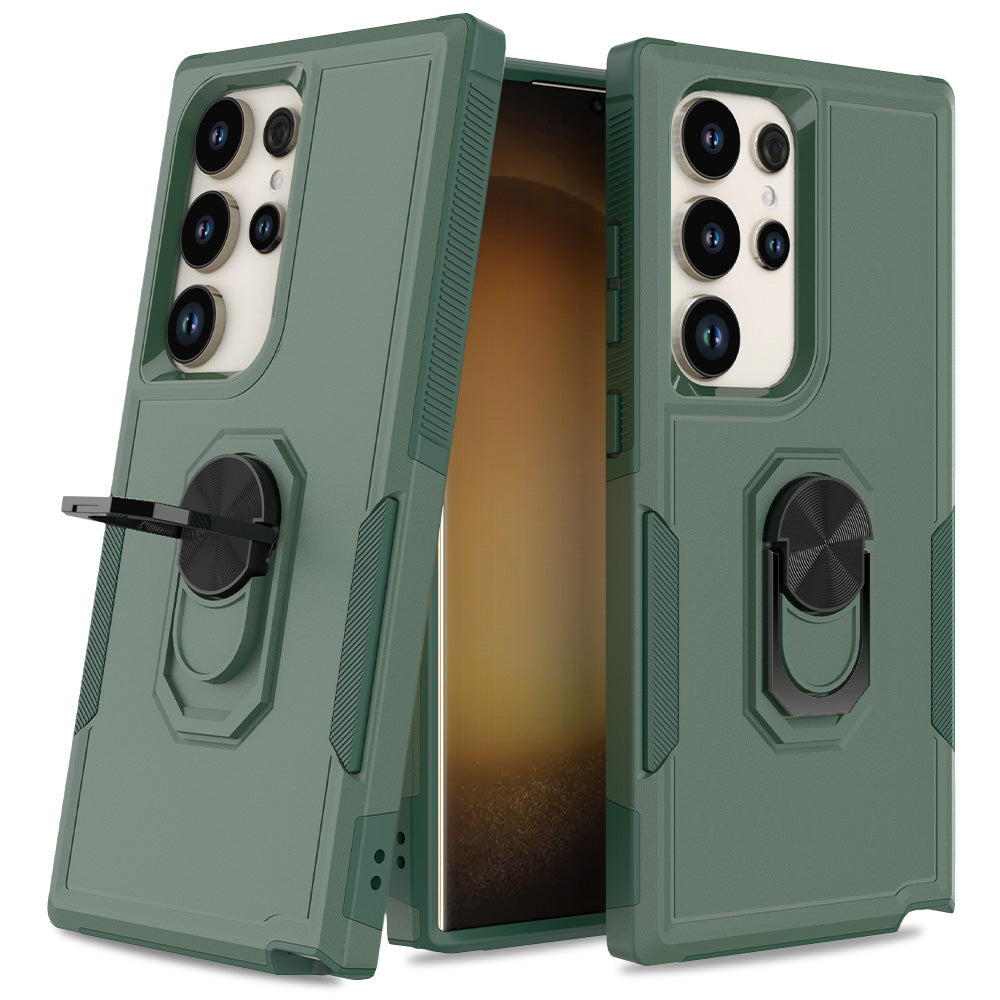 For Samsung Galaxy S24 Ultra Case Rotation Kickstand PC+TPU Protective Cover - Dark Green