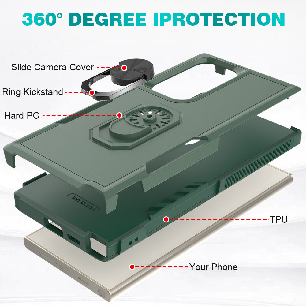 For Samsung Galaxy S24 Ultra Case Rotation Kickstand PC+TPU Protective Cover - Dark Green