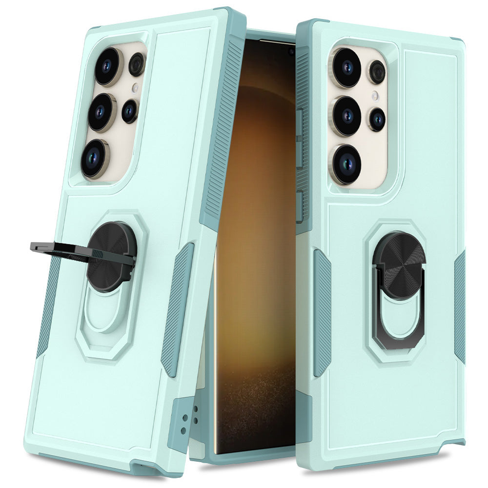For Samsung Galaxy S24 Ultra Case Rotation Kickstand PC+TPU Protective Cover - Mint Green