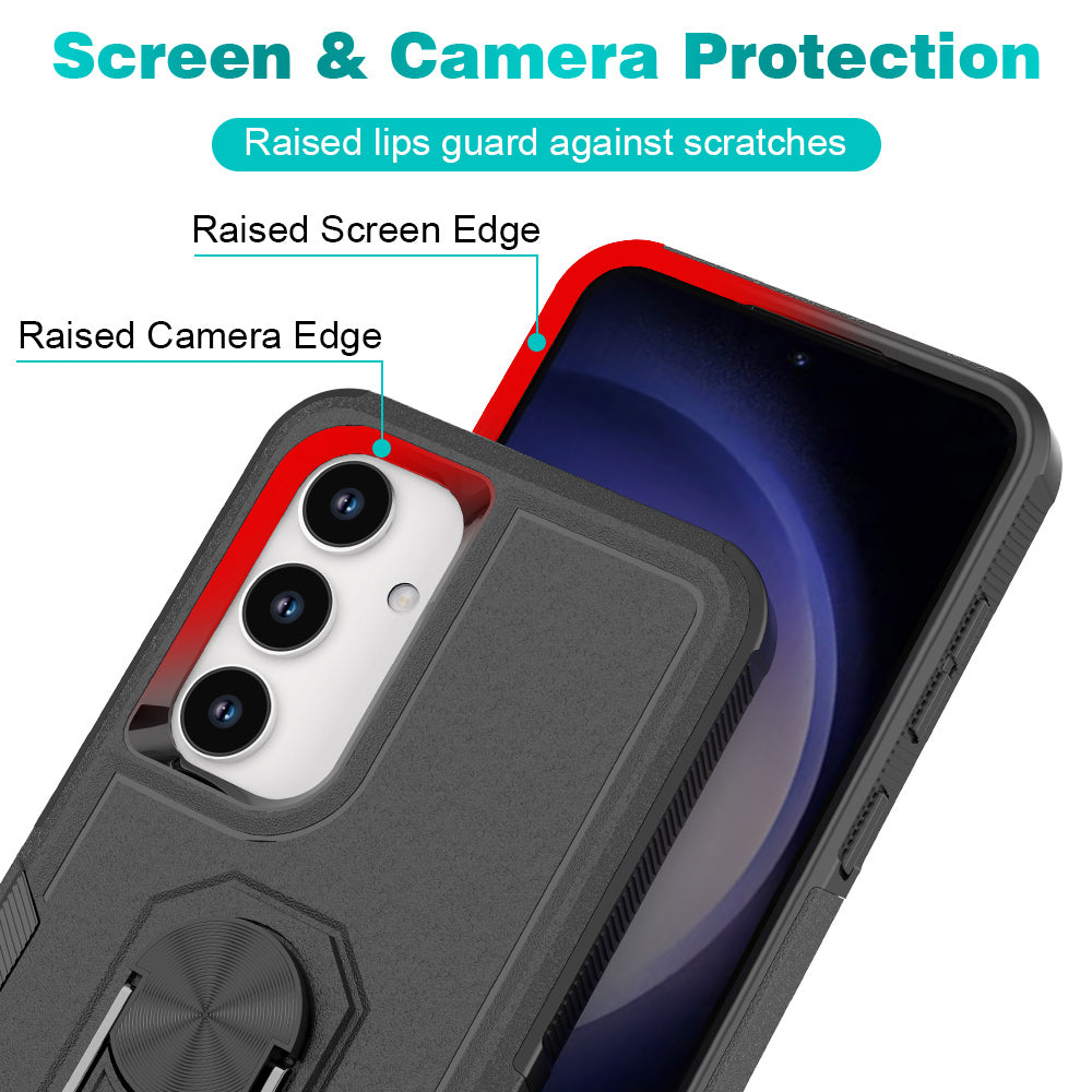 For Samsung Galaxy S24 Case Hybrid PC+TPU Metal Ring Kickstand Phone Protector - Black