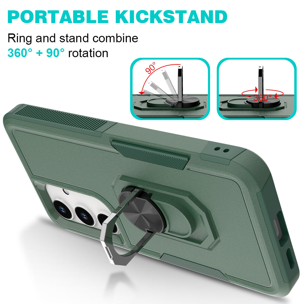 For Samsung Galaxy S24 Case Hybrid PC+TPU Metal Ring Kickstand Phone Protector - Dark Green