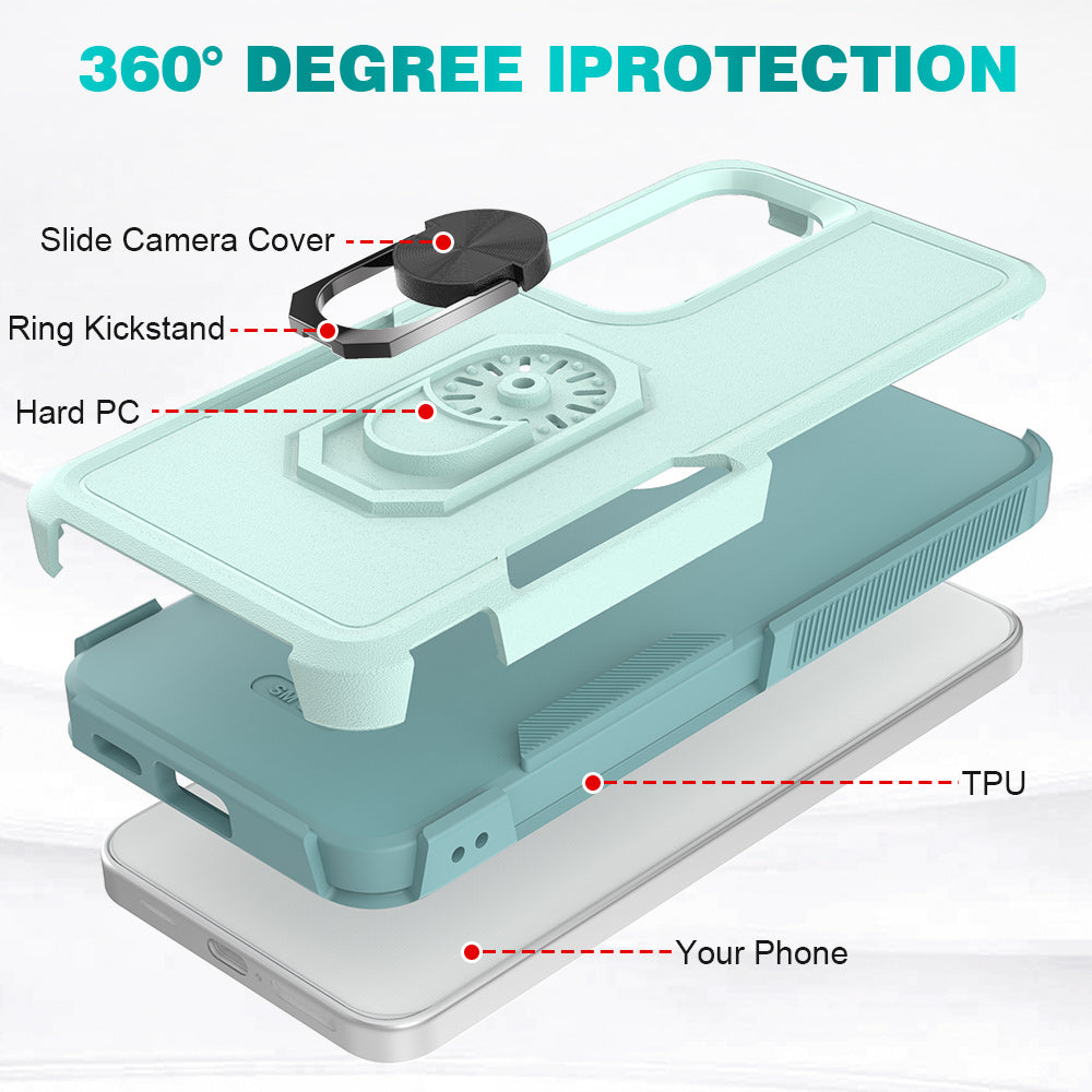 For Samsung Galaxy S24 Case Hybrid PC+TPU Metal Ring Kickstand Phone Protector - Mint Green