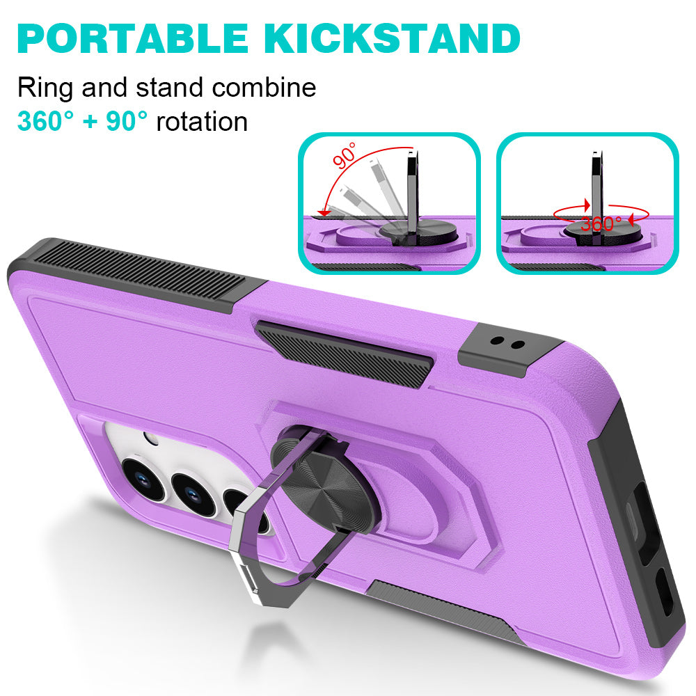 For Samsung Galaxy S24 Case Hybrid PC+TPU Metal Ring Kickstand Phone Protector - Purple